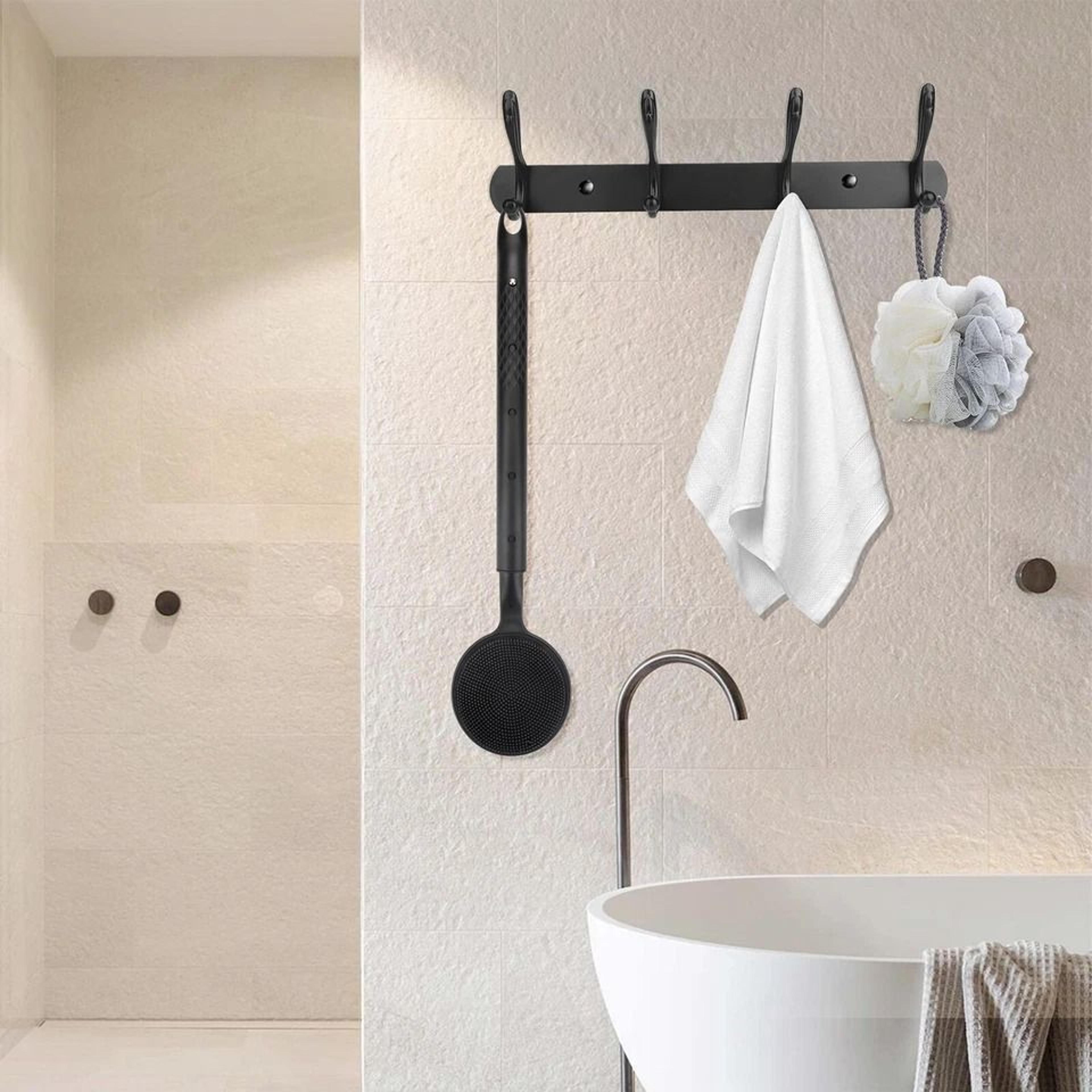 adjustable silicone back scrubber for shower – long retractable body brush with dual-sided bristles