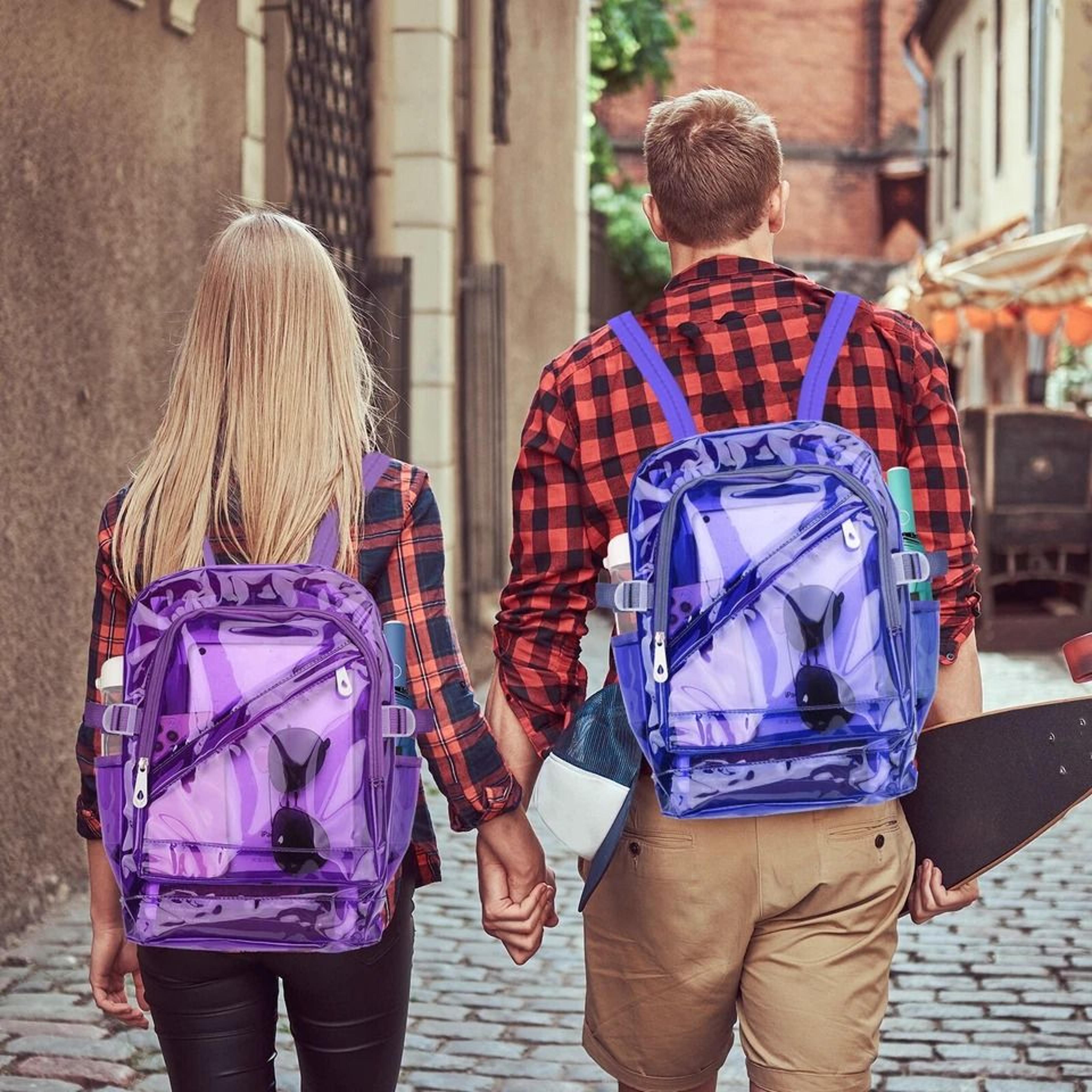 clear waterproof backpack with adjustable shoulder straps, transparent school bag