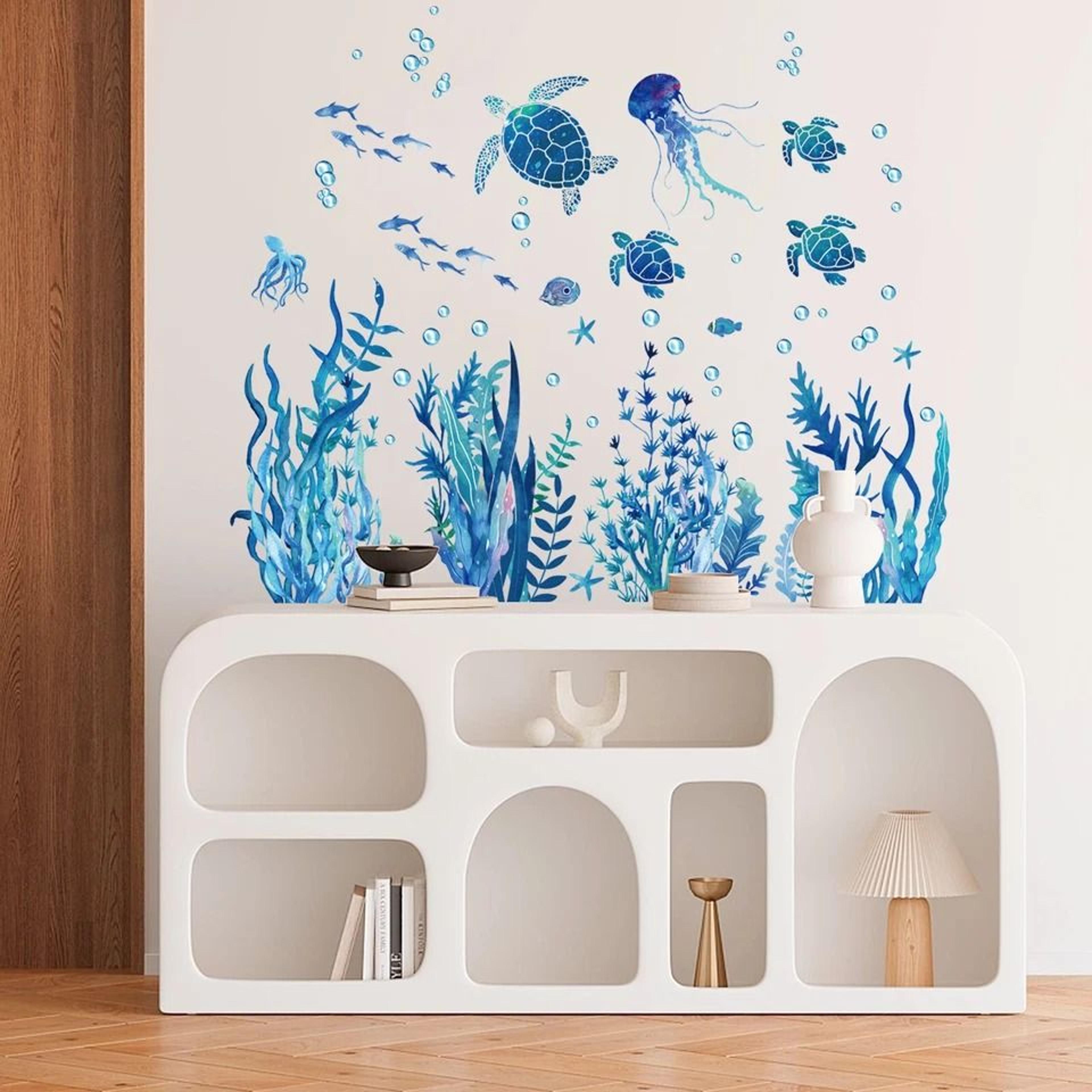 ocean wonders self-adhesive wall decal - removable ocean life mural for home decor