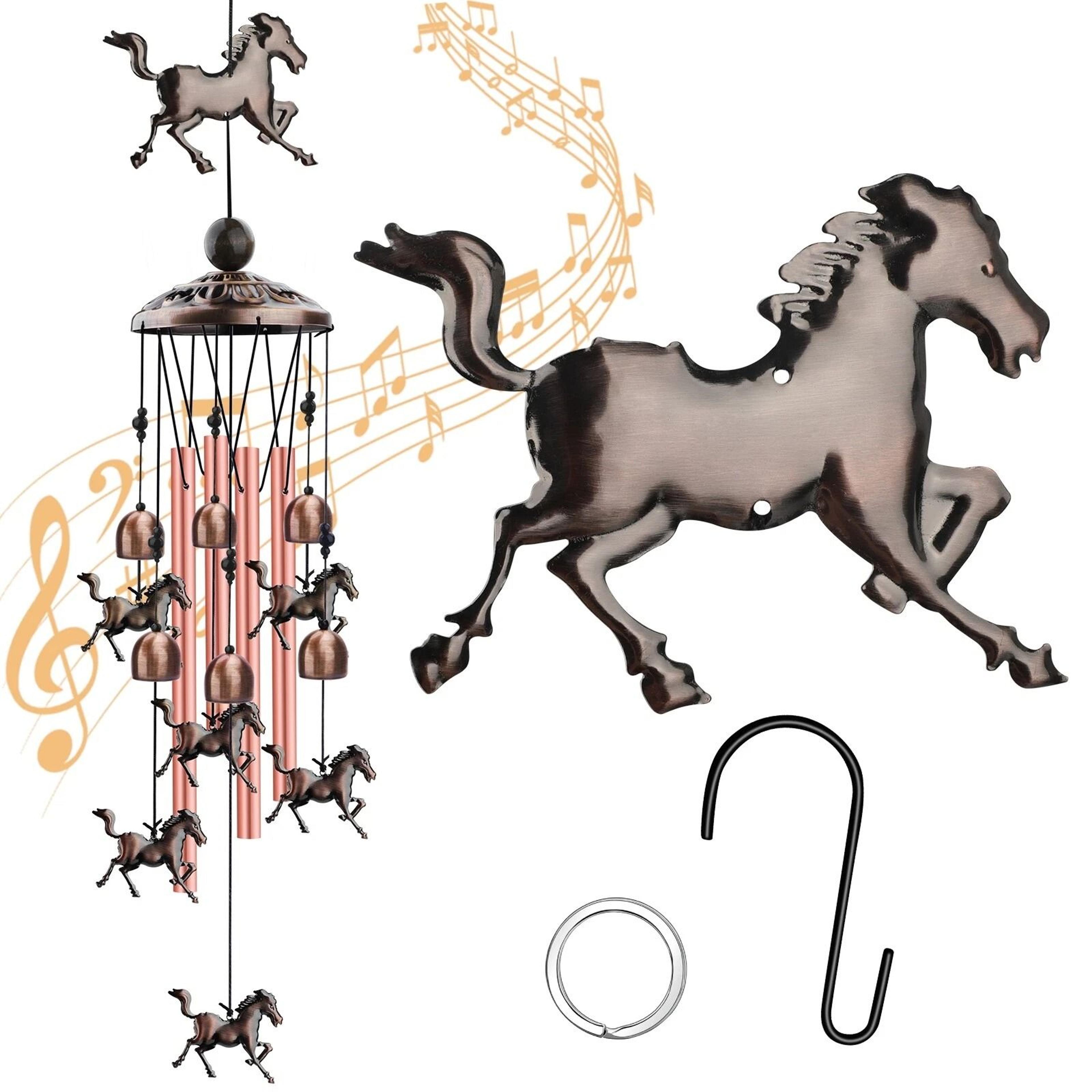 large horse metal wind chimes – outdoor garden bells with copper accents – ideal home decor gift