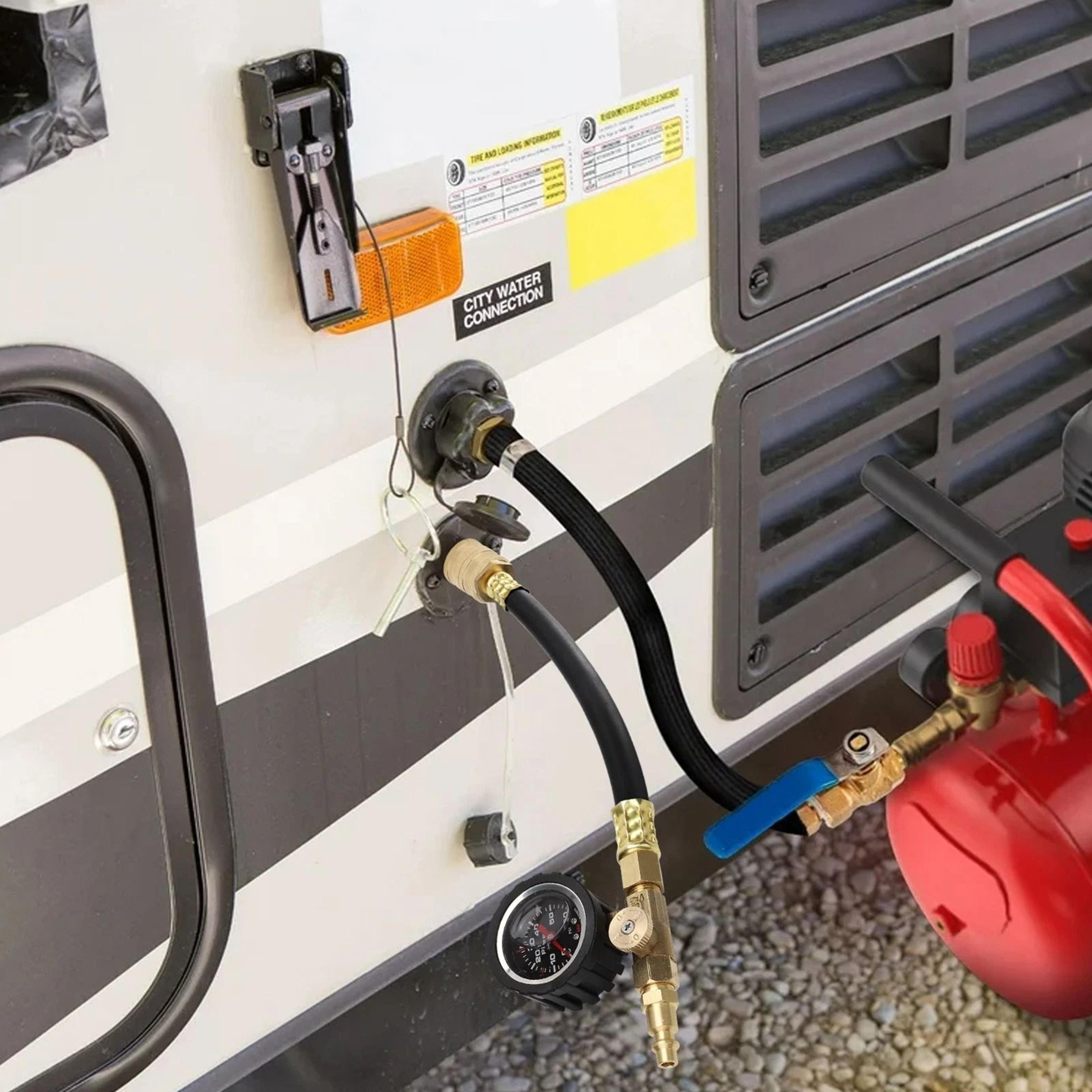 camper winterizing hose adapter kit with pressure gauge