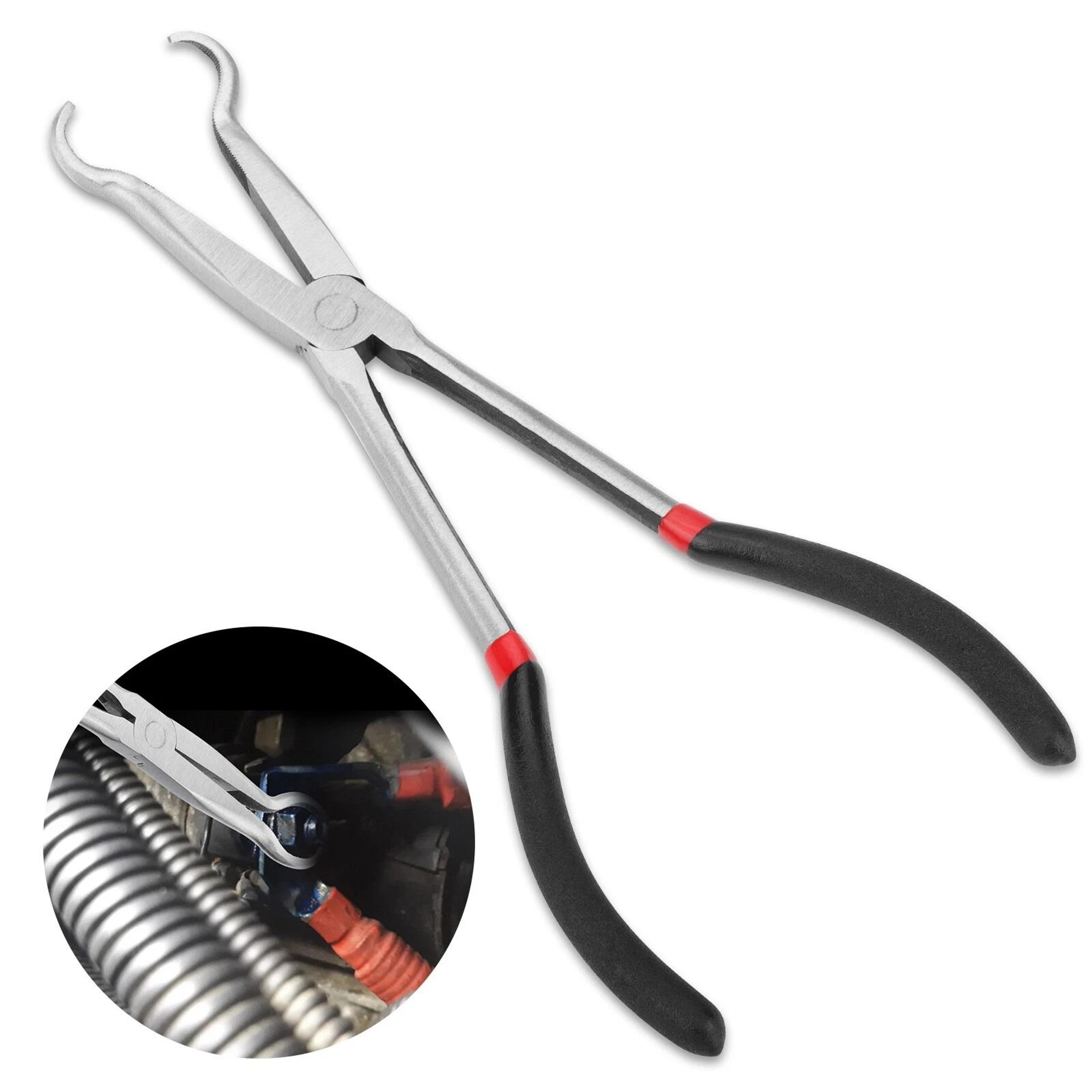premium carbon steel electrical disconnect pliers for fuel line, hose clamp & spark plug removal