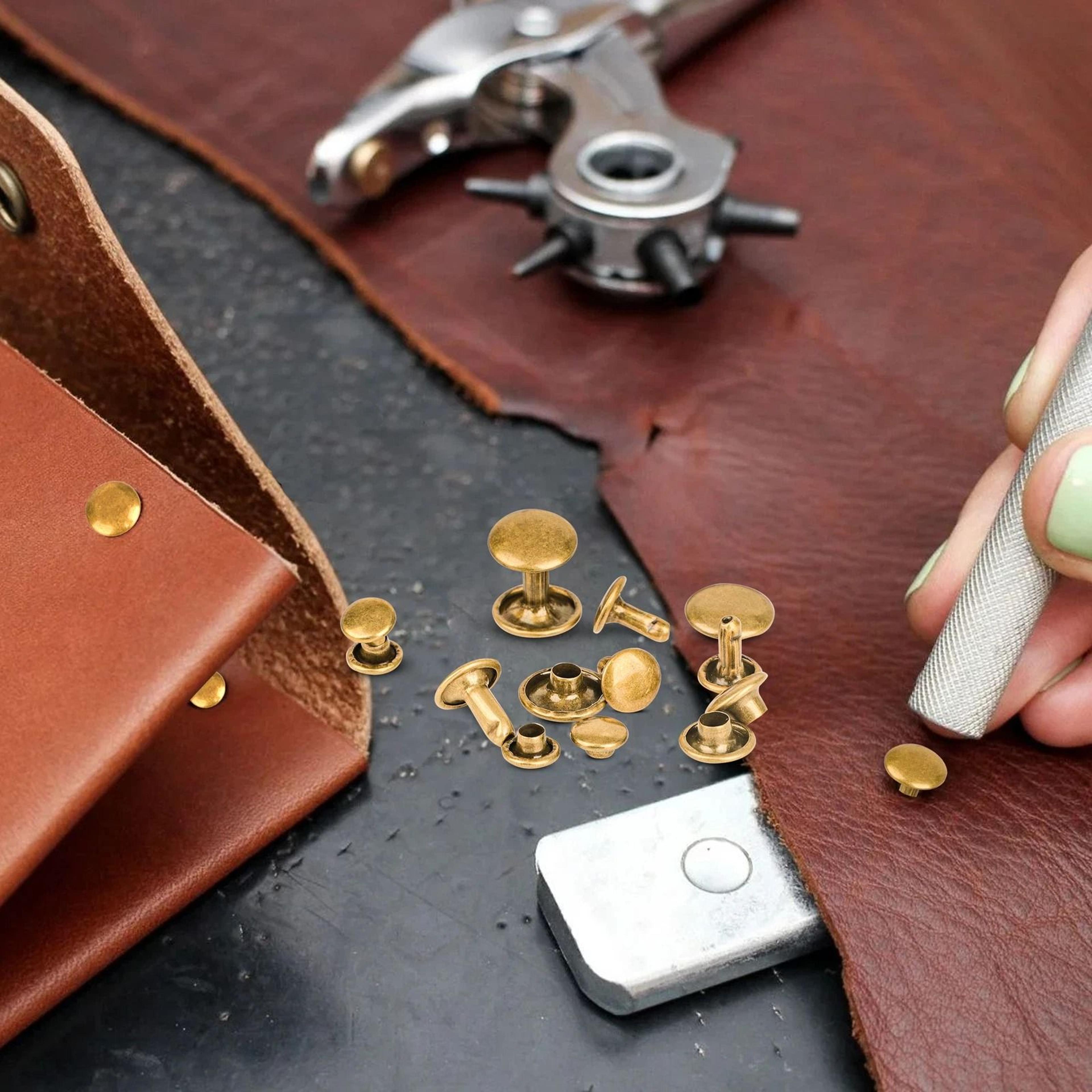 complete leather rivets kit with metal craft rivets & double caps for diy projects