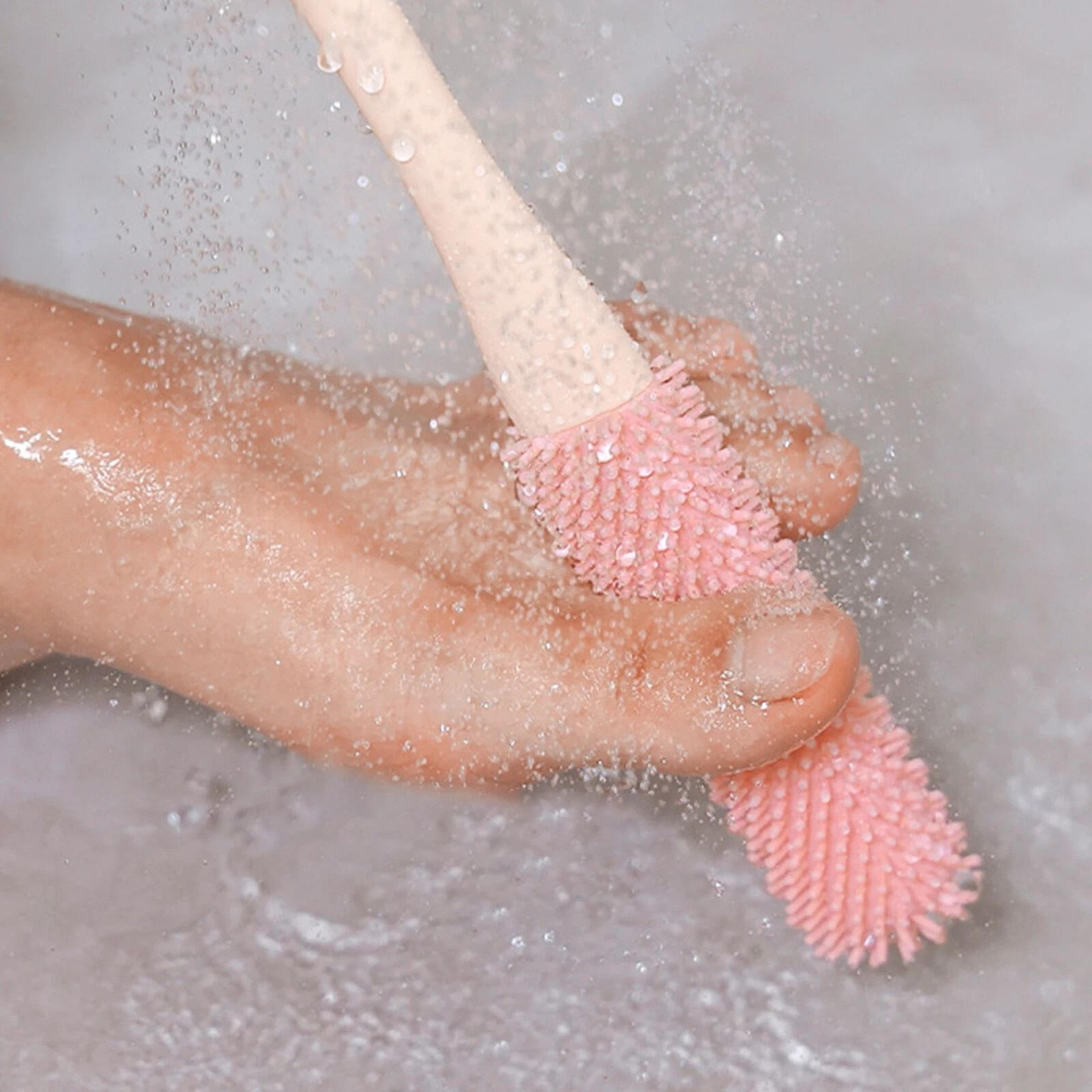 toe gap cleaner & long handle silicone foot scrubber for shower – perfect foot care tool