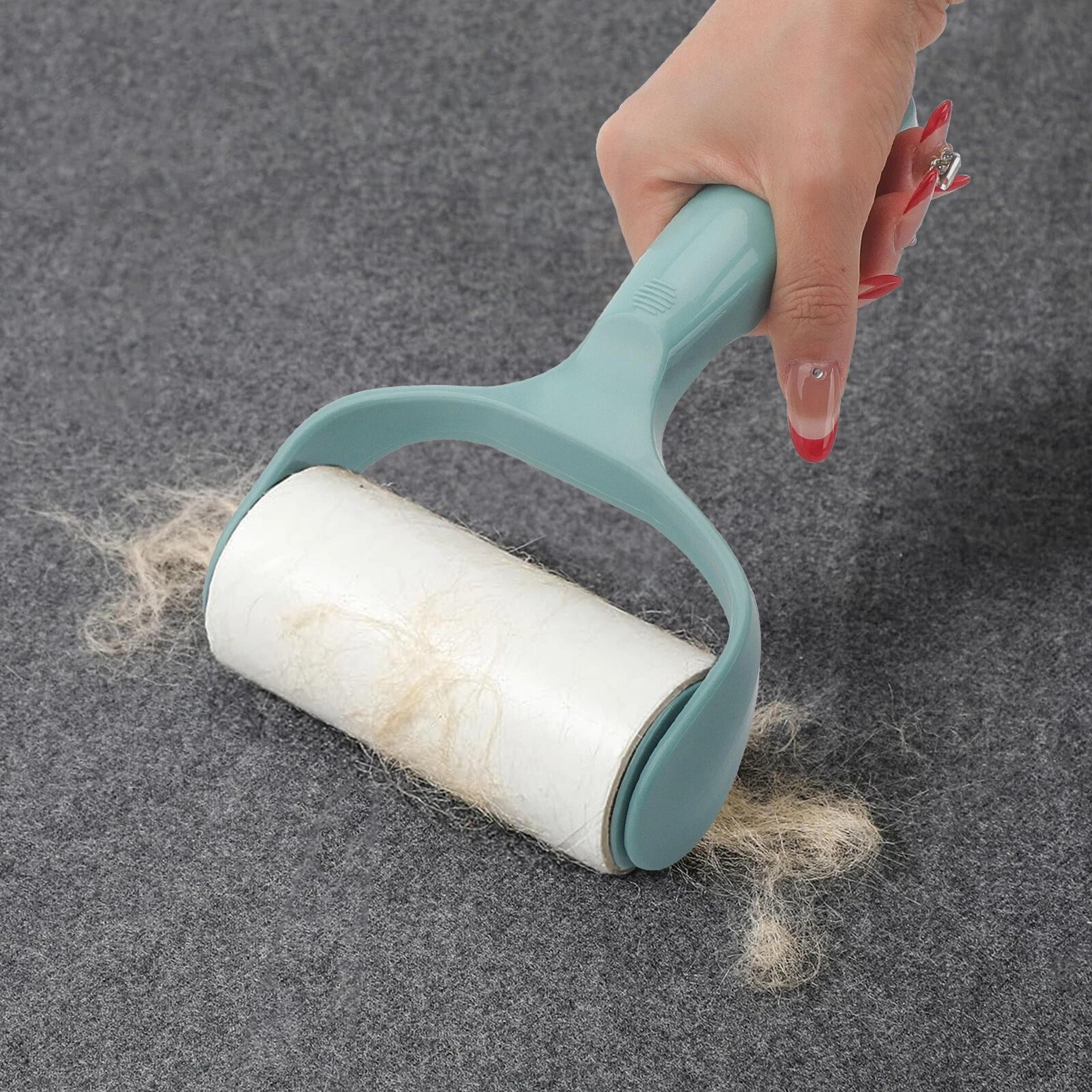 extra sticky lint roller with handle & refill rolls - pet hair remover for clothes, furniture & carpets