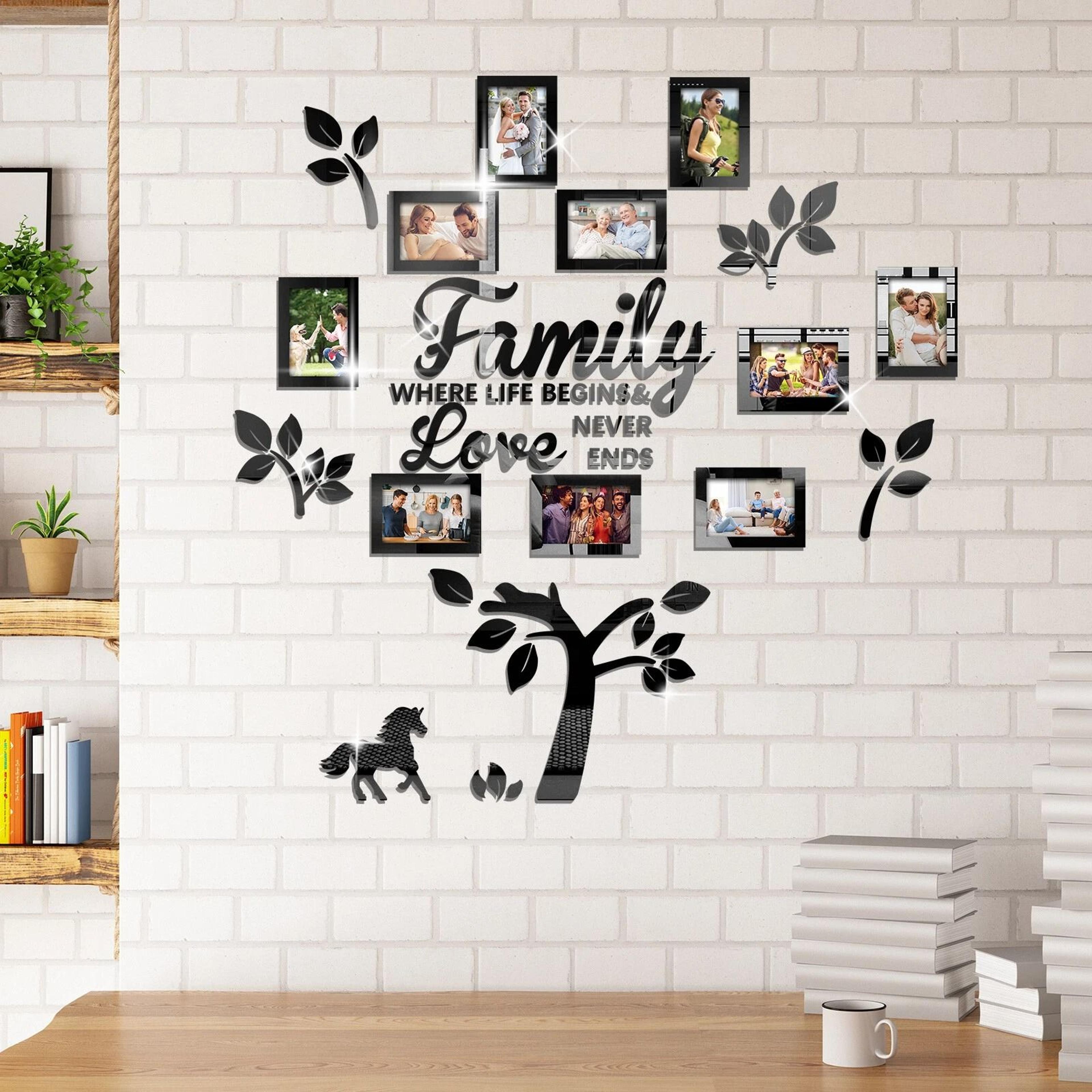 family tree wall decal sticker with acrylic photo frames - removable & customizable gift