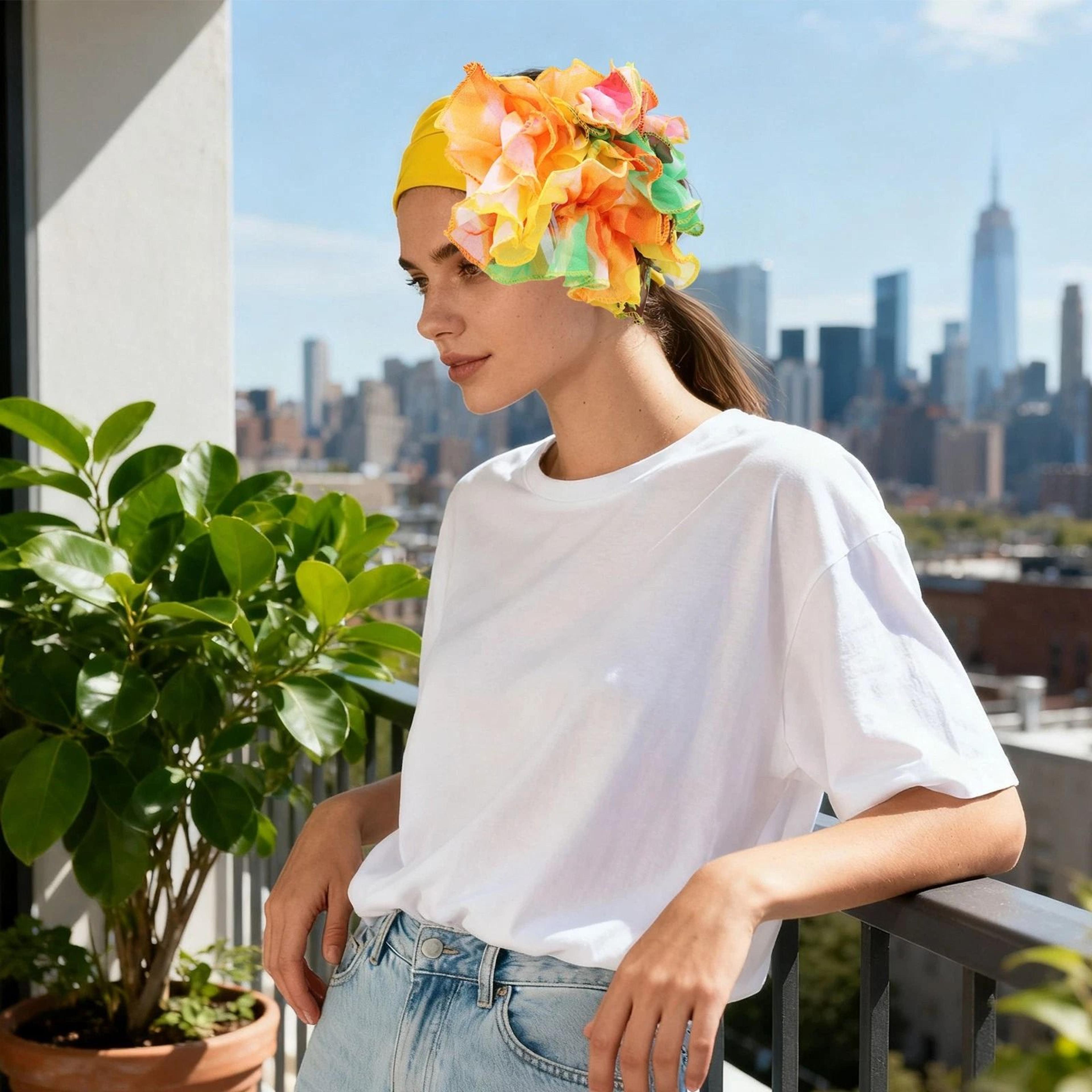women's floral neck scarf - adjustable polyester collar wrap with elegant flower design