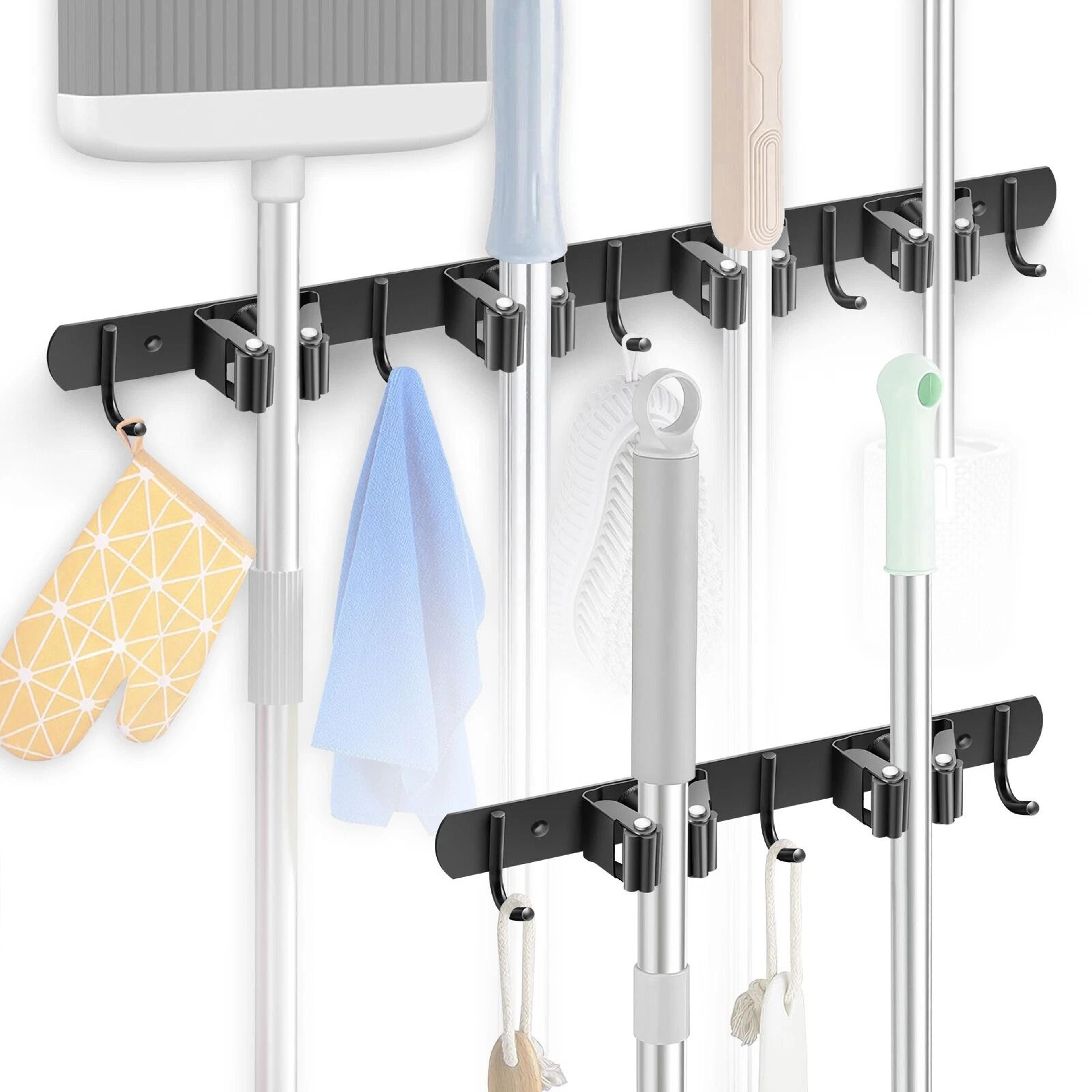 wall mount broom hanger mop holder – kitchen, garden, laundry, and garage organizer rack