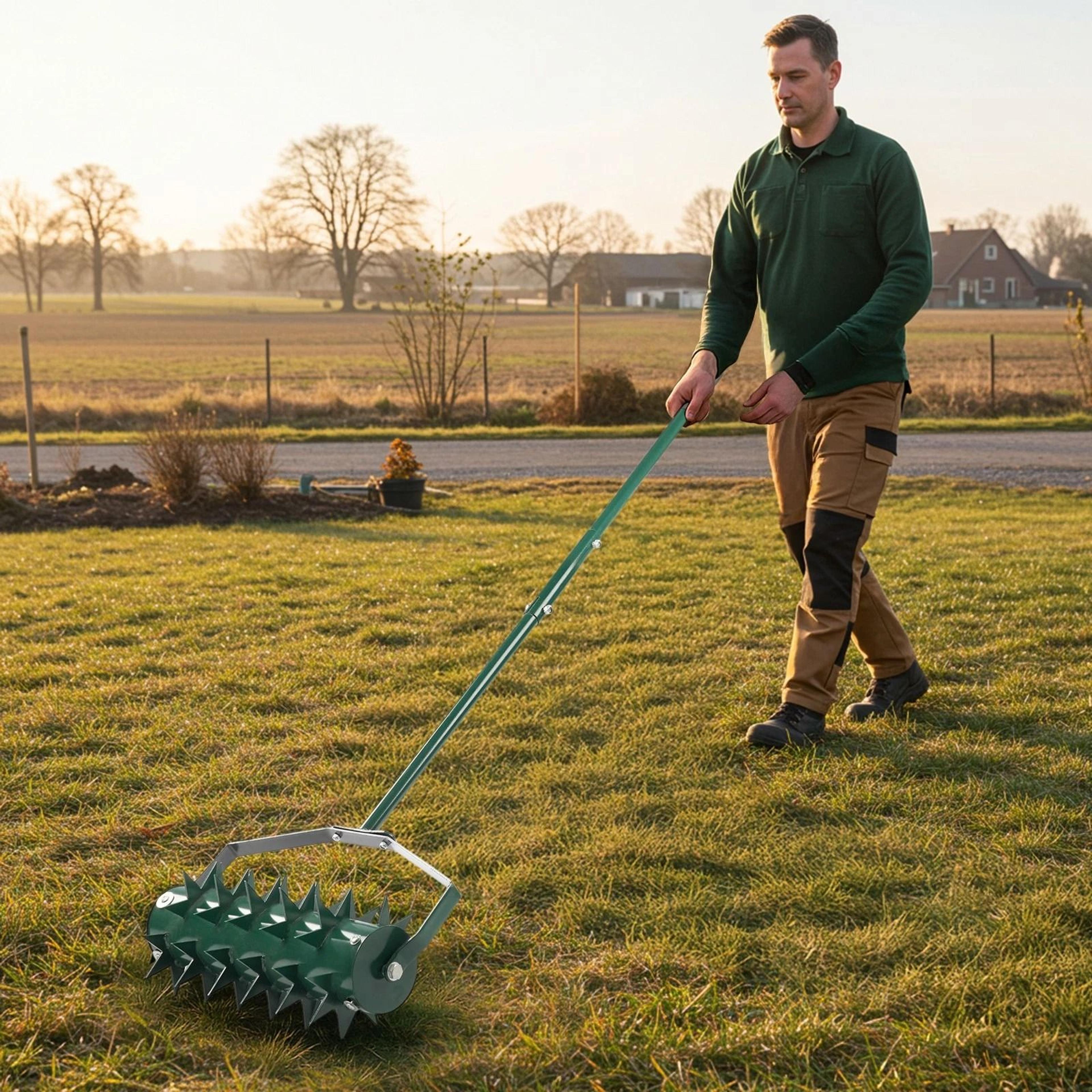 heavy duty rolling manual lawn aerator, lawn tool for yard care