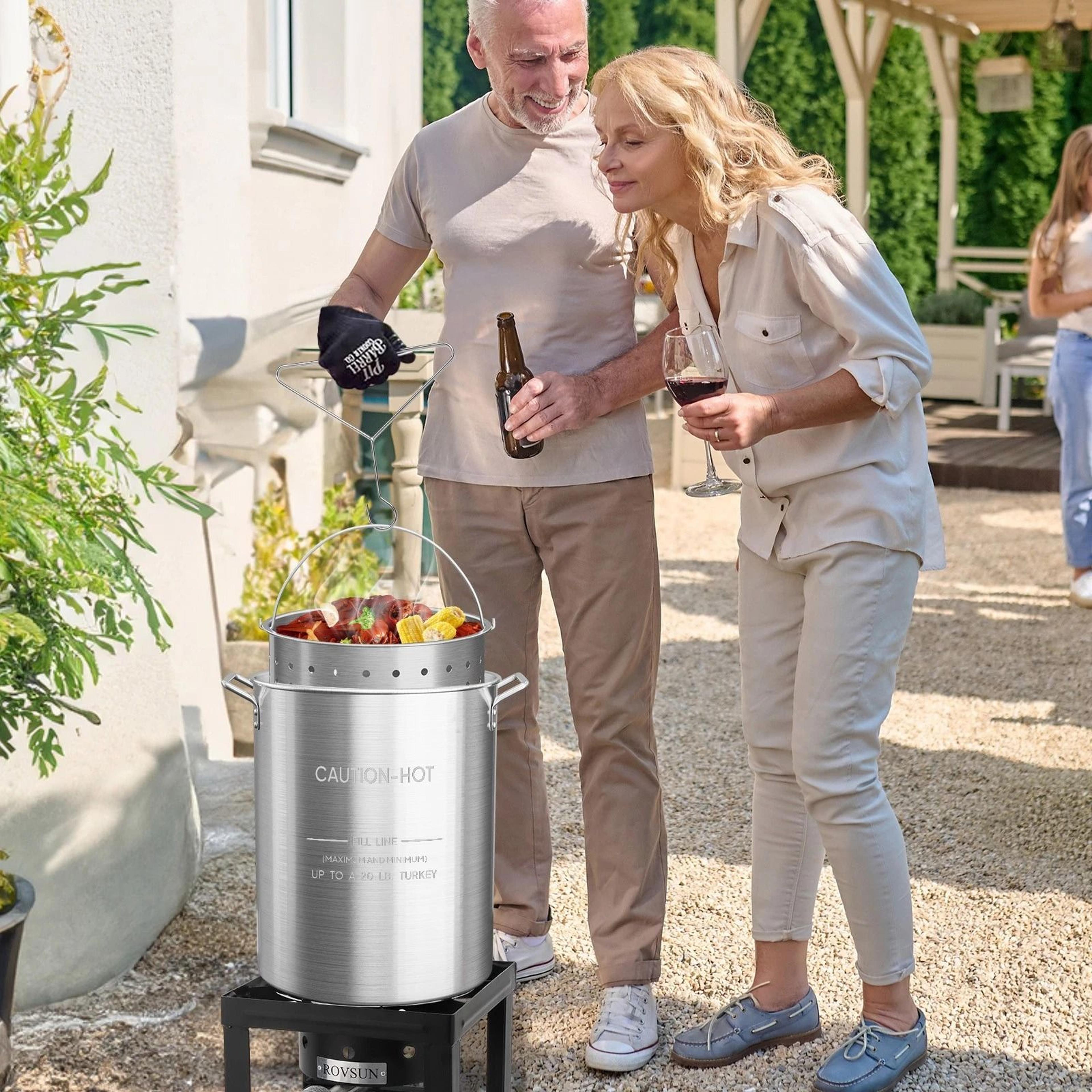 aluminum seafood boil pot with strainer basket and lid – ideal for outdoor cooking