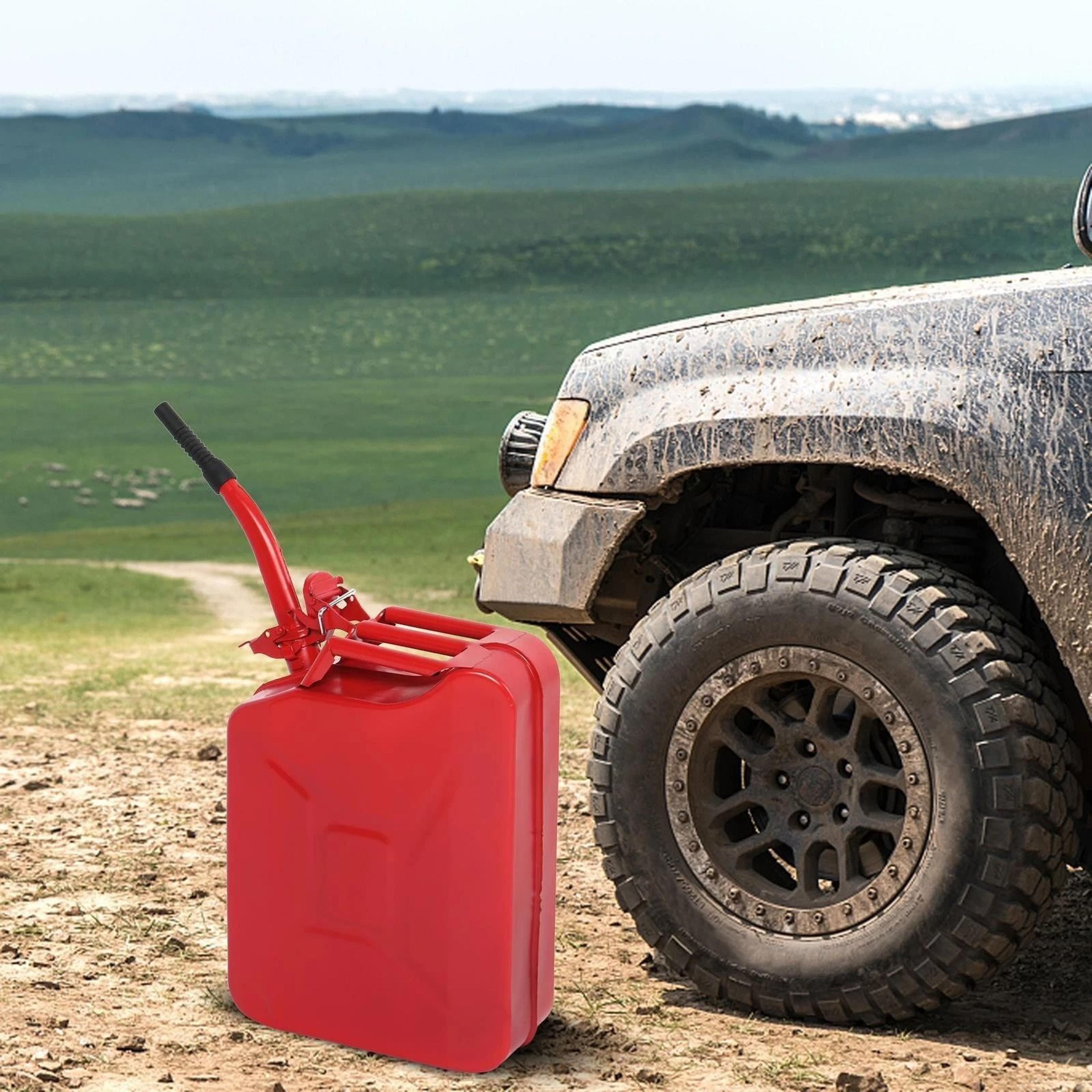 green steel fuel can – durable gasoline tank with flexible spout for emergency use