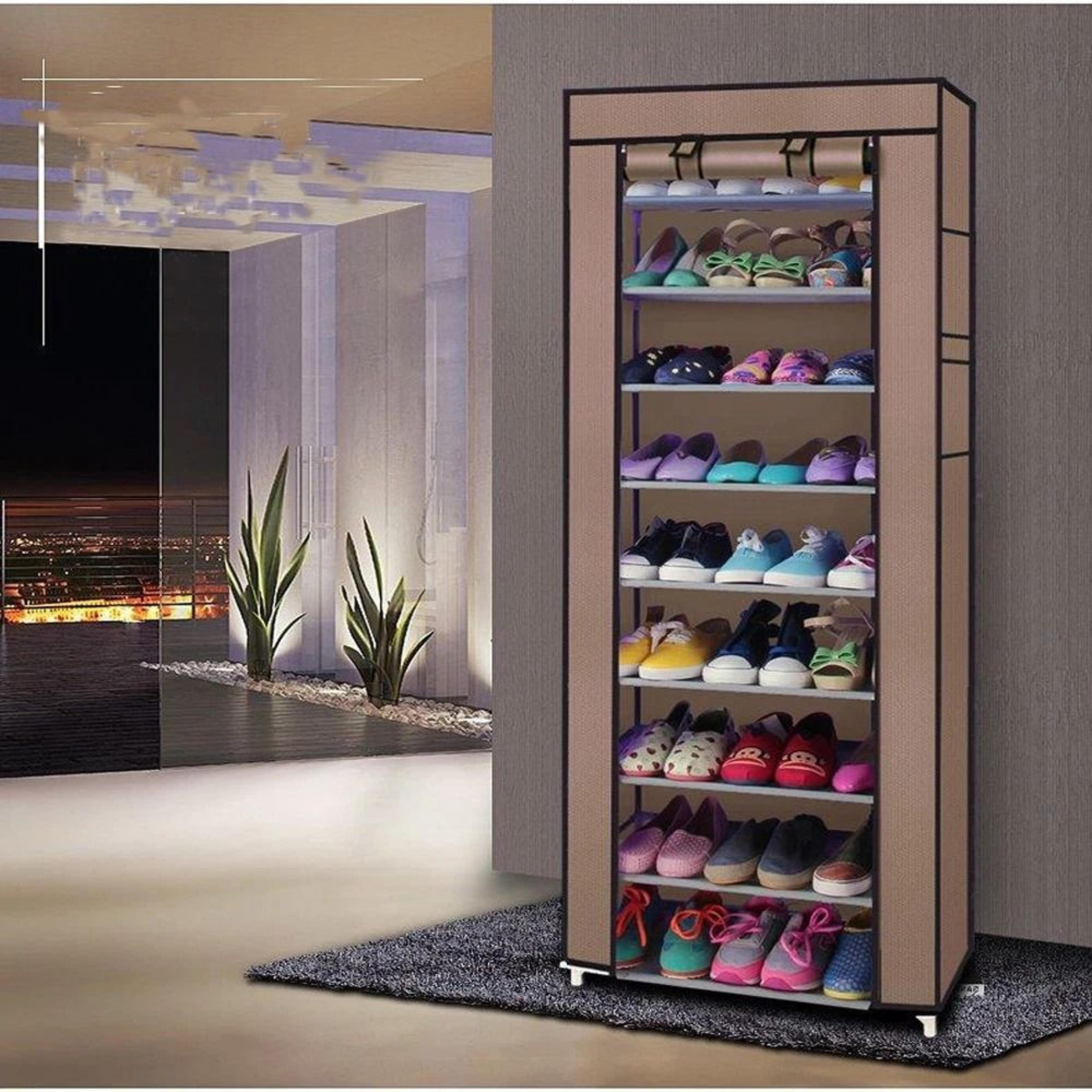 free standing shoe rack with dustproof cover | shoe shelf storage organizer