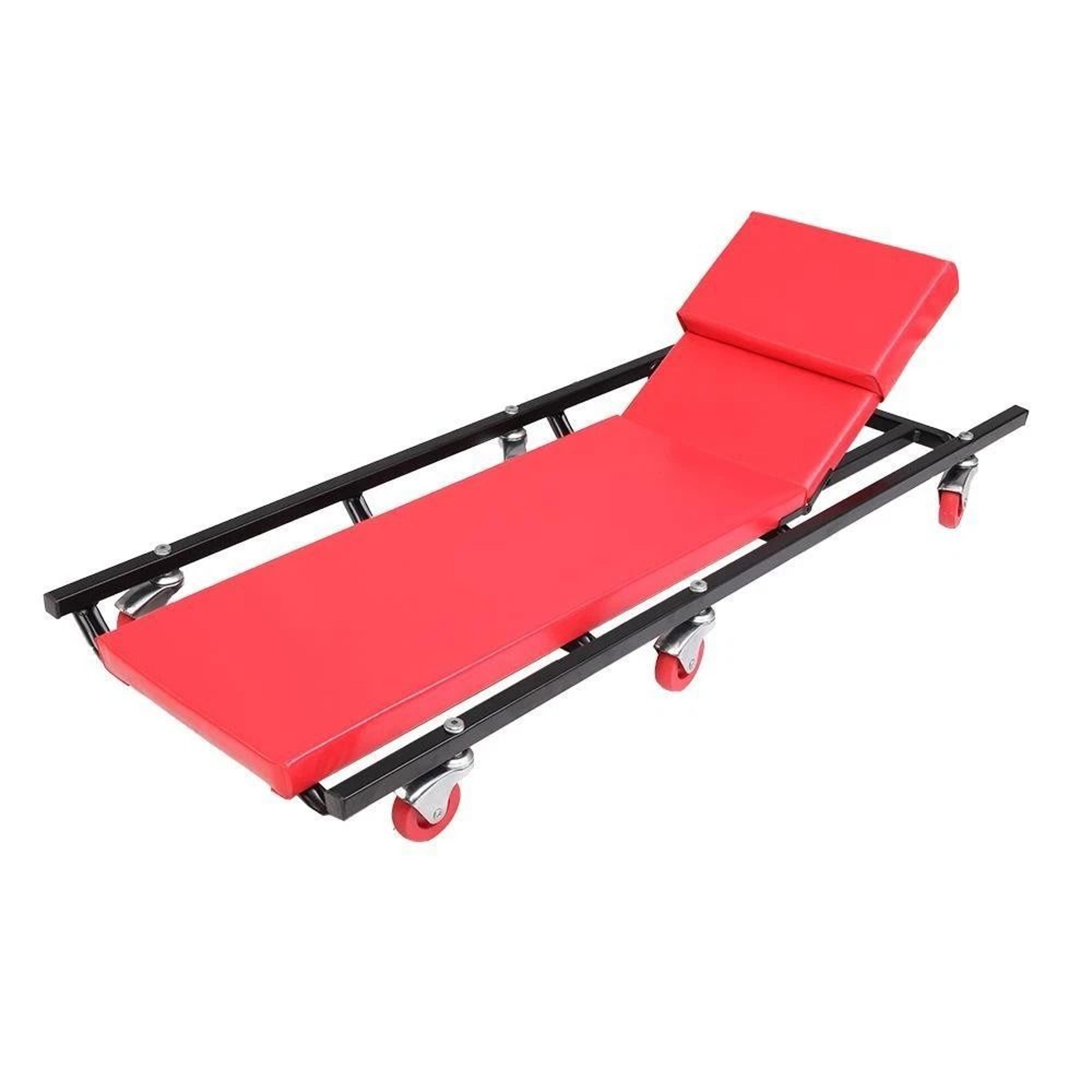 adjustable rolling mechanic creeper seat with cushion for garage, shop & repair work