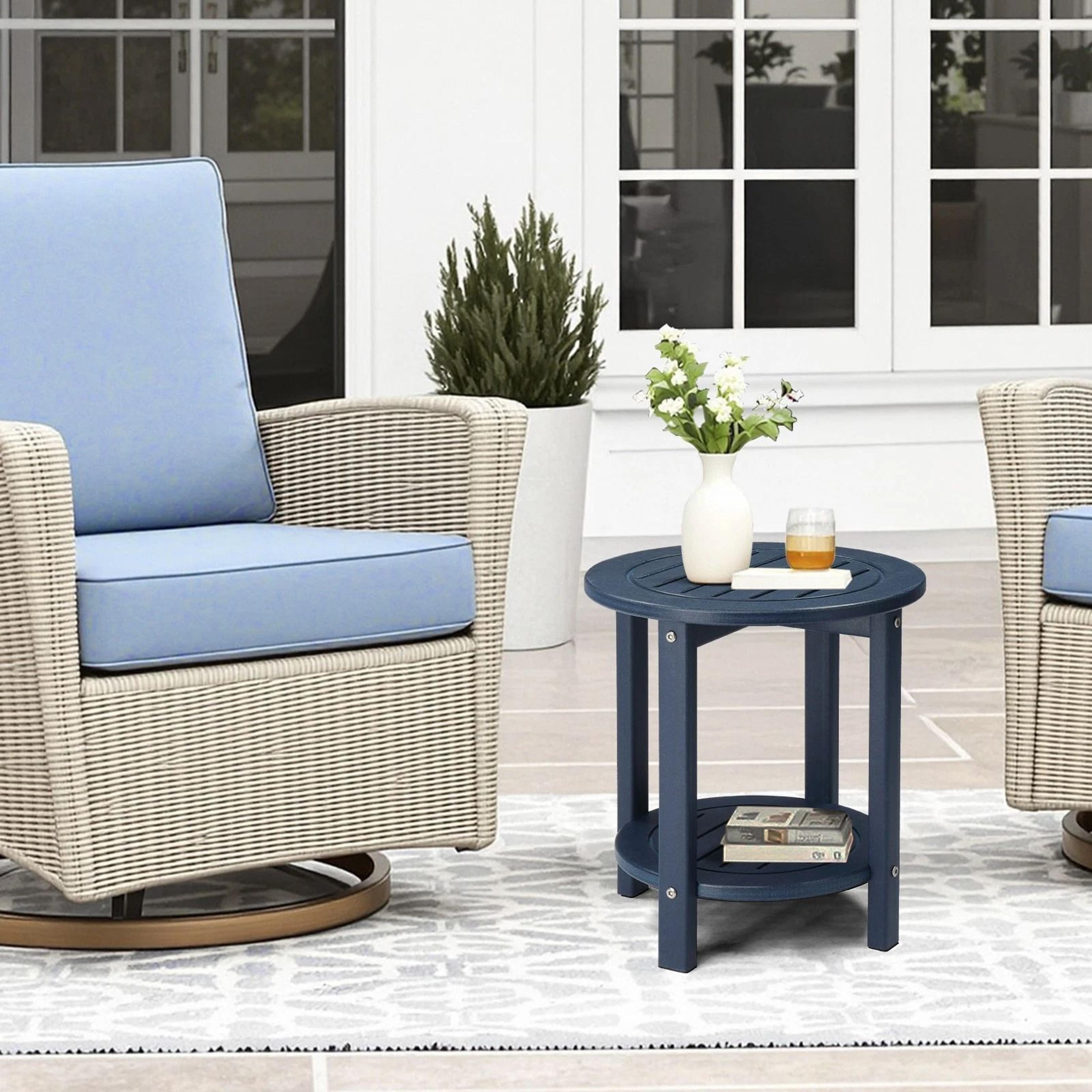 weather-resistant round outdoor side table, durable end table