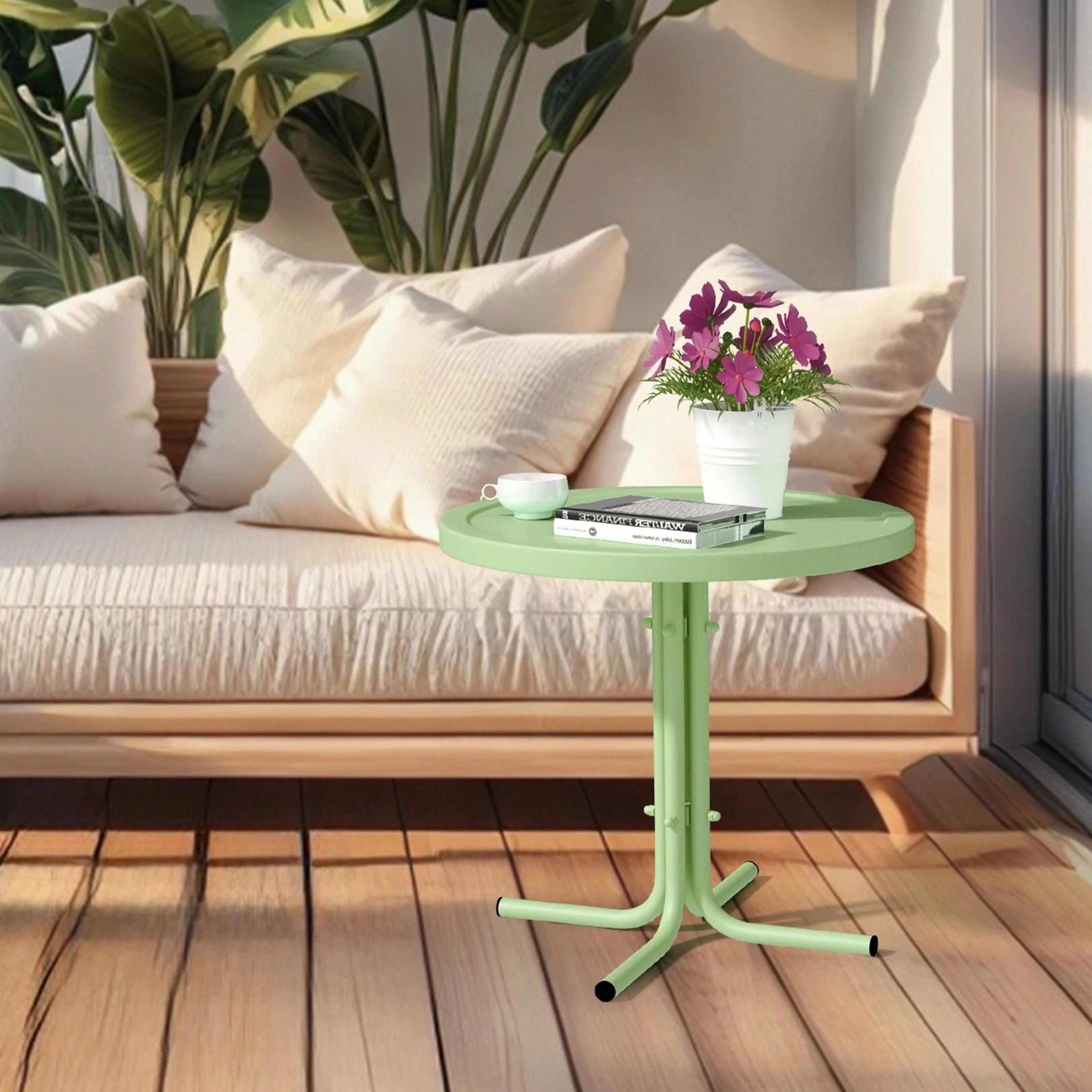 portable green outdoor iron side table with l-shaped legs for patio & garden