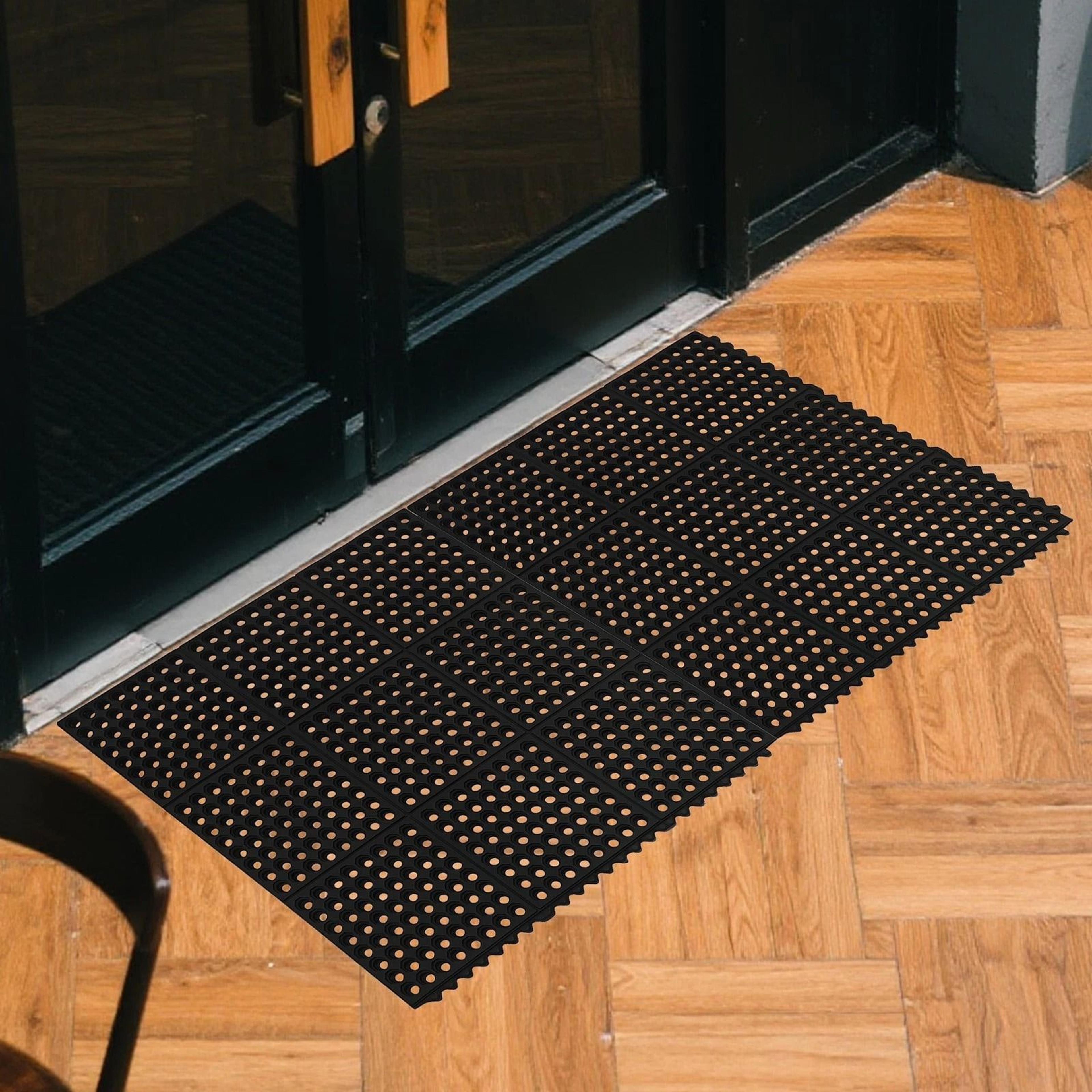 rubber mat with drainage holes - non-slip, anti-fatigue square mat for kitchens, garages, and more