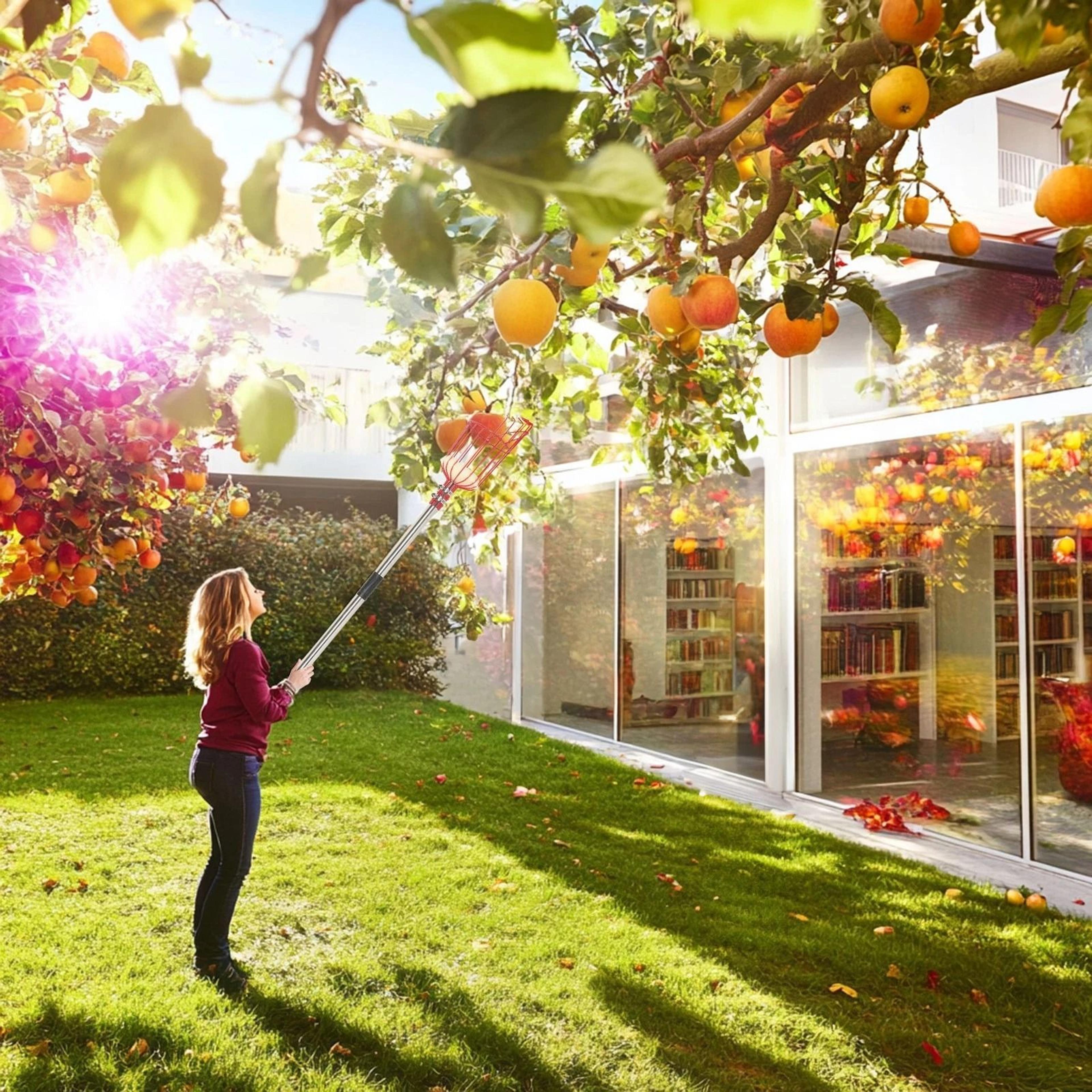 adjustable fruit picker pole with basket - harvesting tool