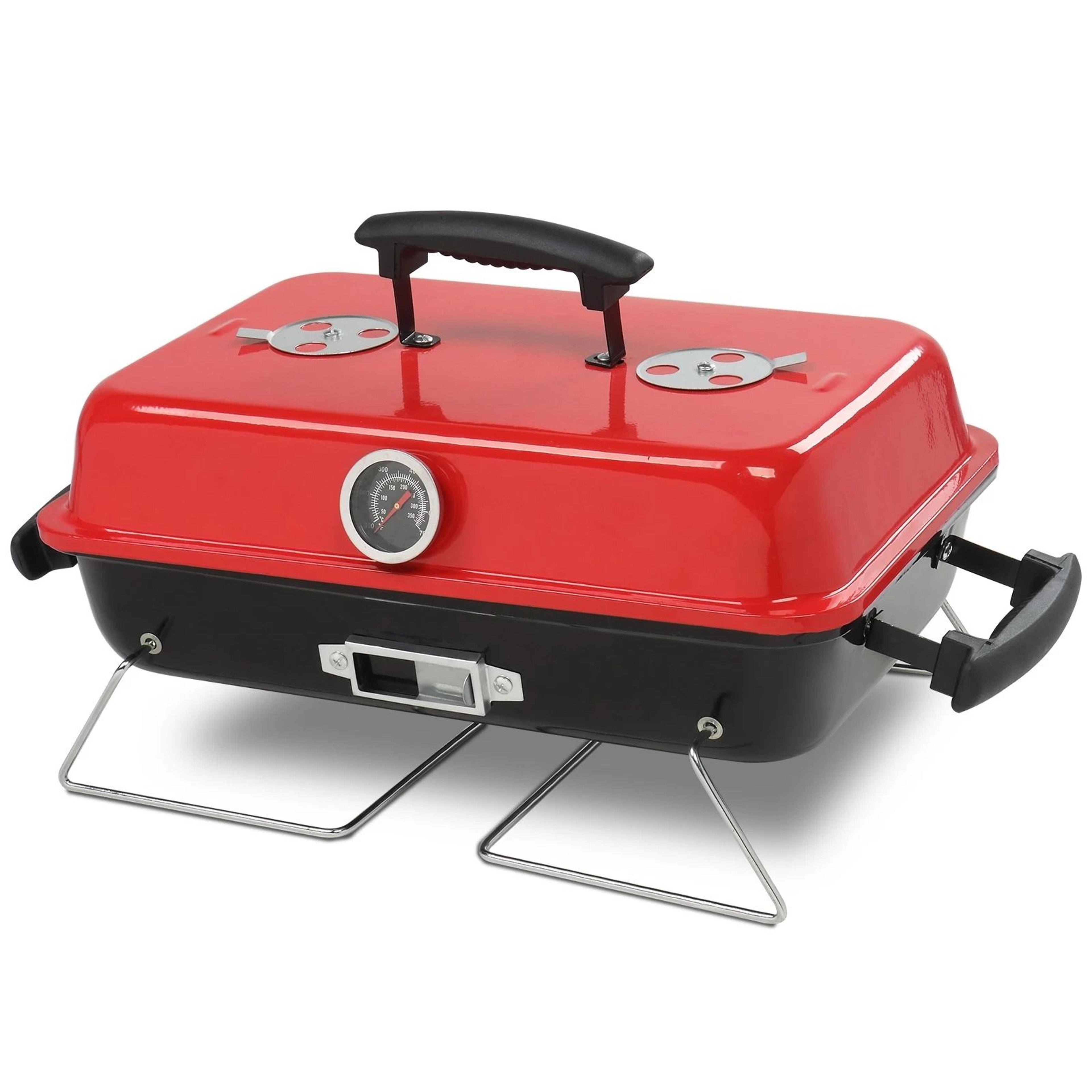 portable grill with lid thermometer compact tabletop bbq grill for camping and backyard