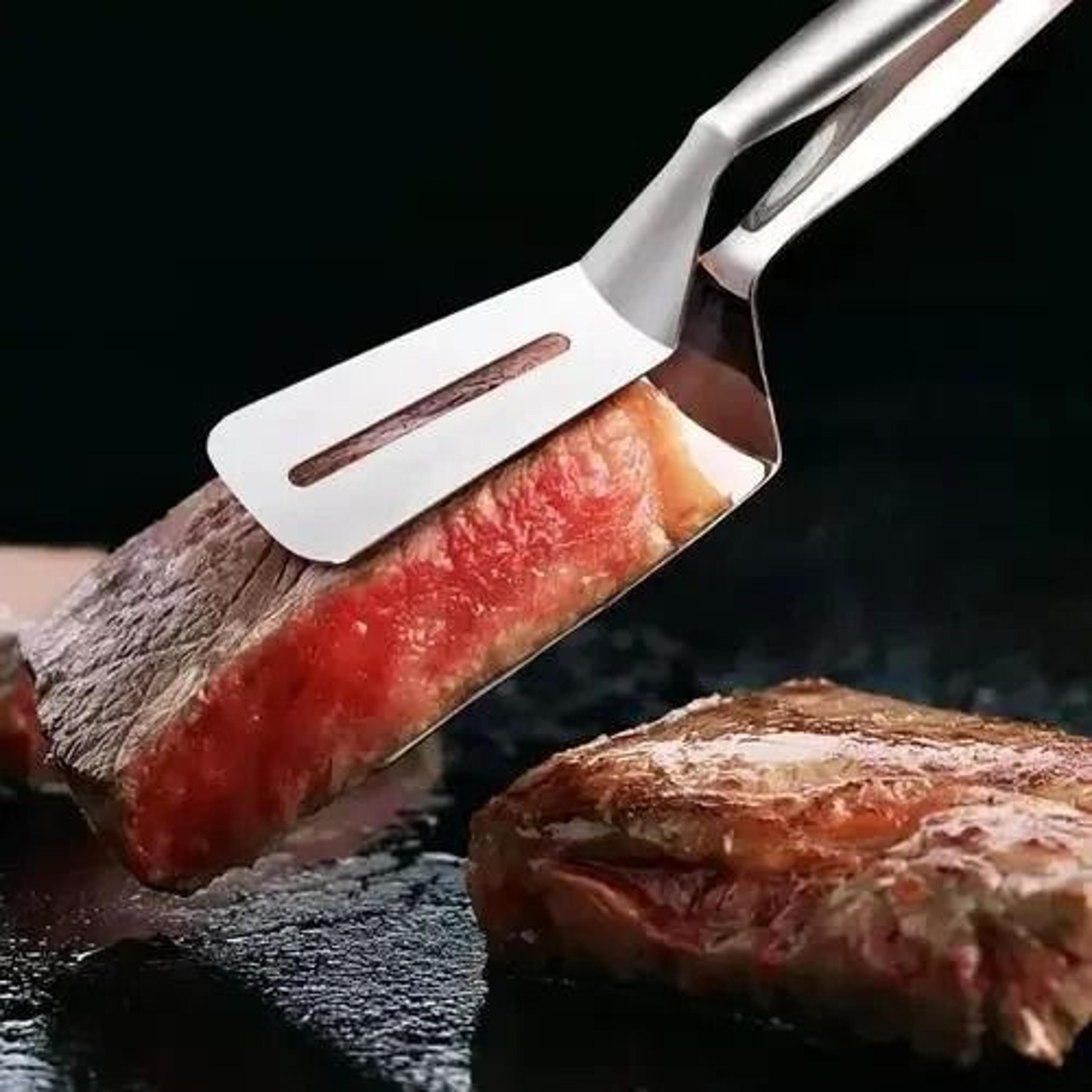 stainless steel tongs for steak, bbq, bread, meat – multi-functional kitchen clip tool for cooking & grilling