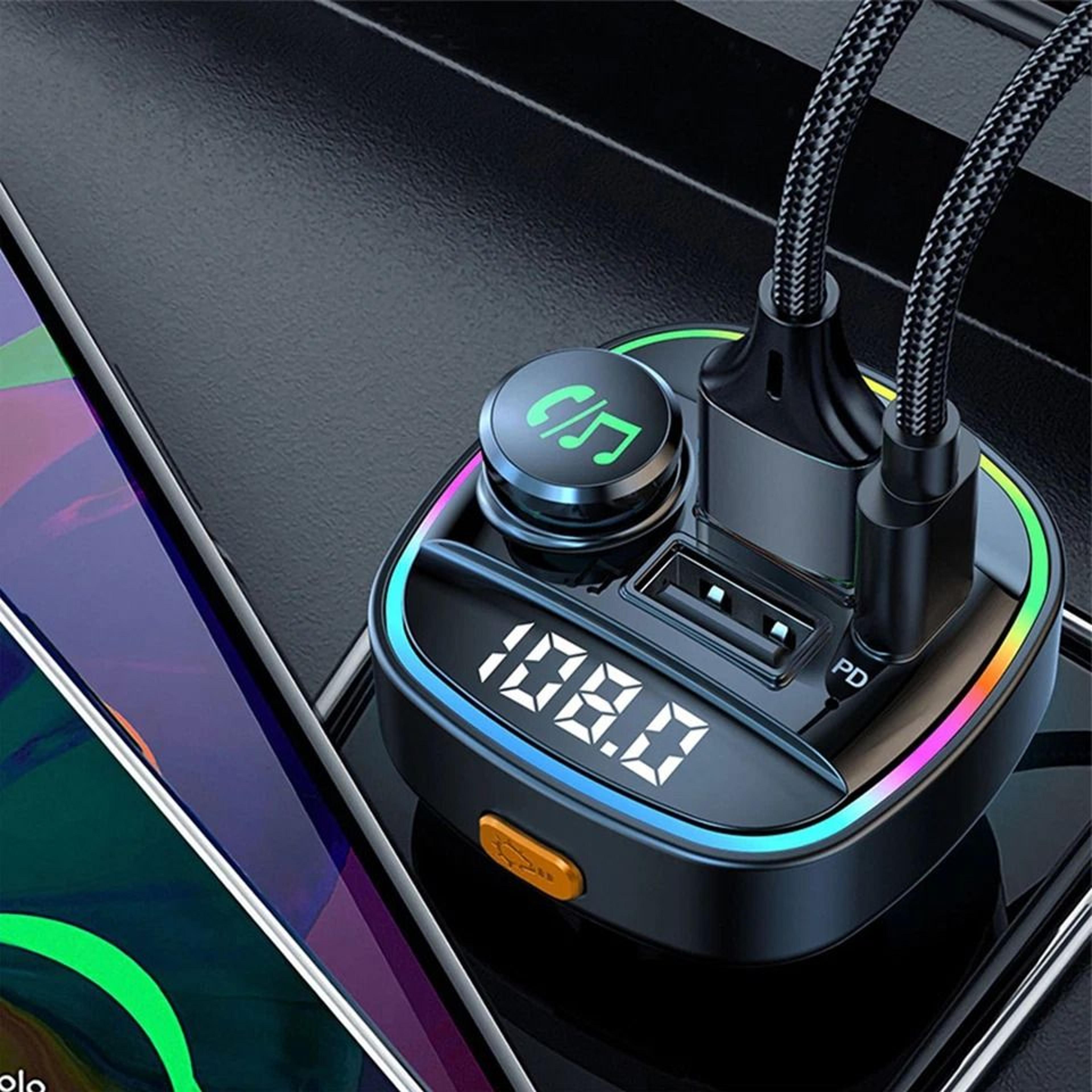 bluetooth car fm transmitter adapter with usb pd charger & aux hands-free for smooth audio streaming