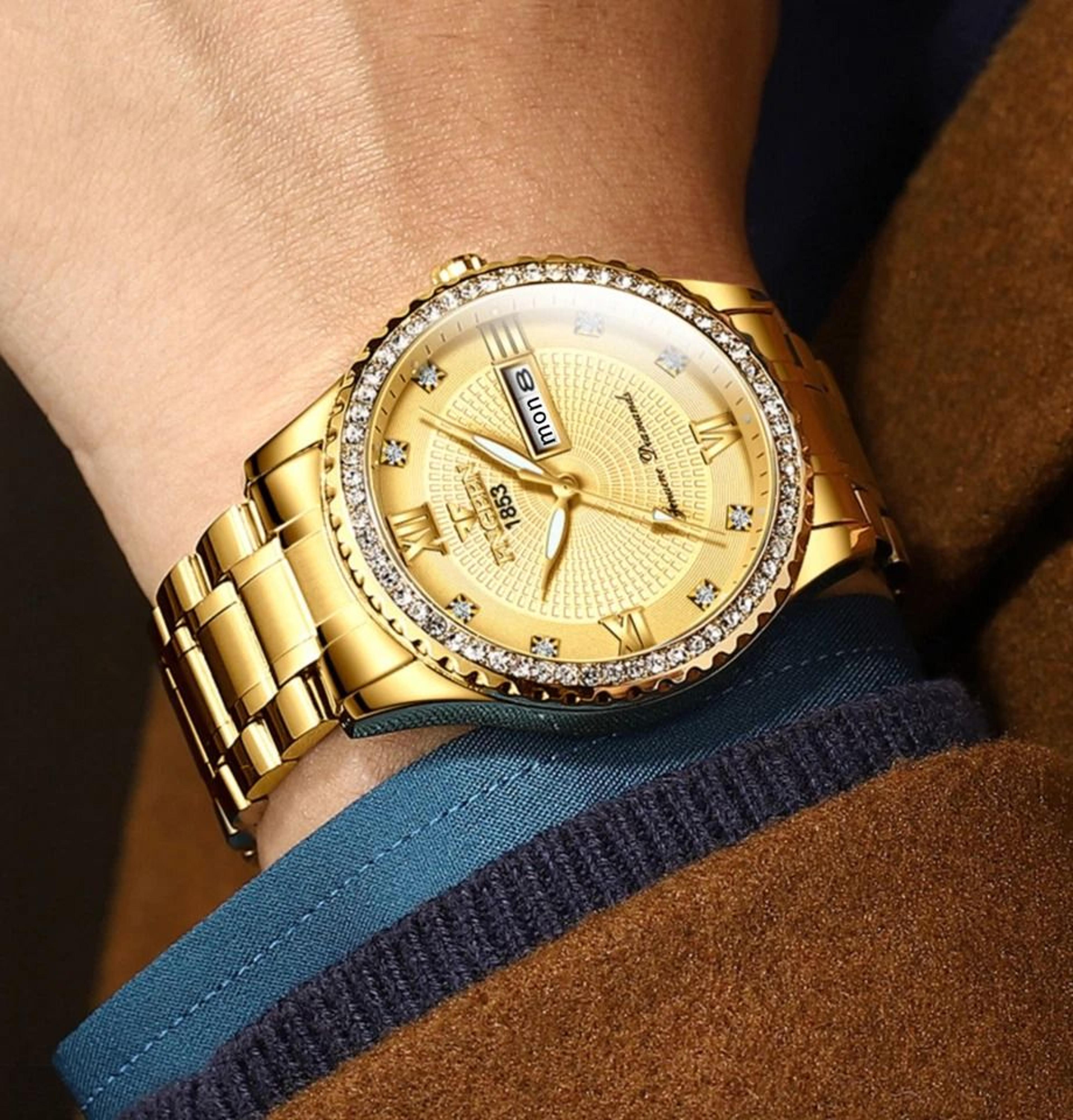 waterproof gold men's watch - classic stainless steel analog business gift