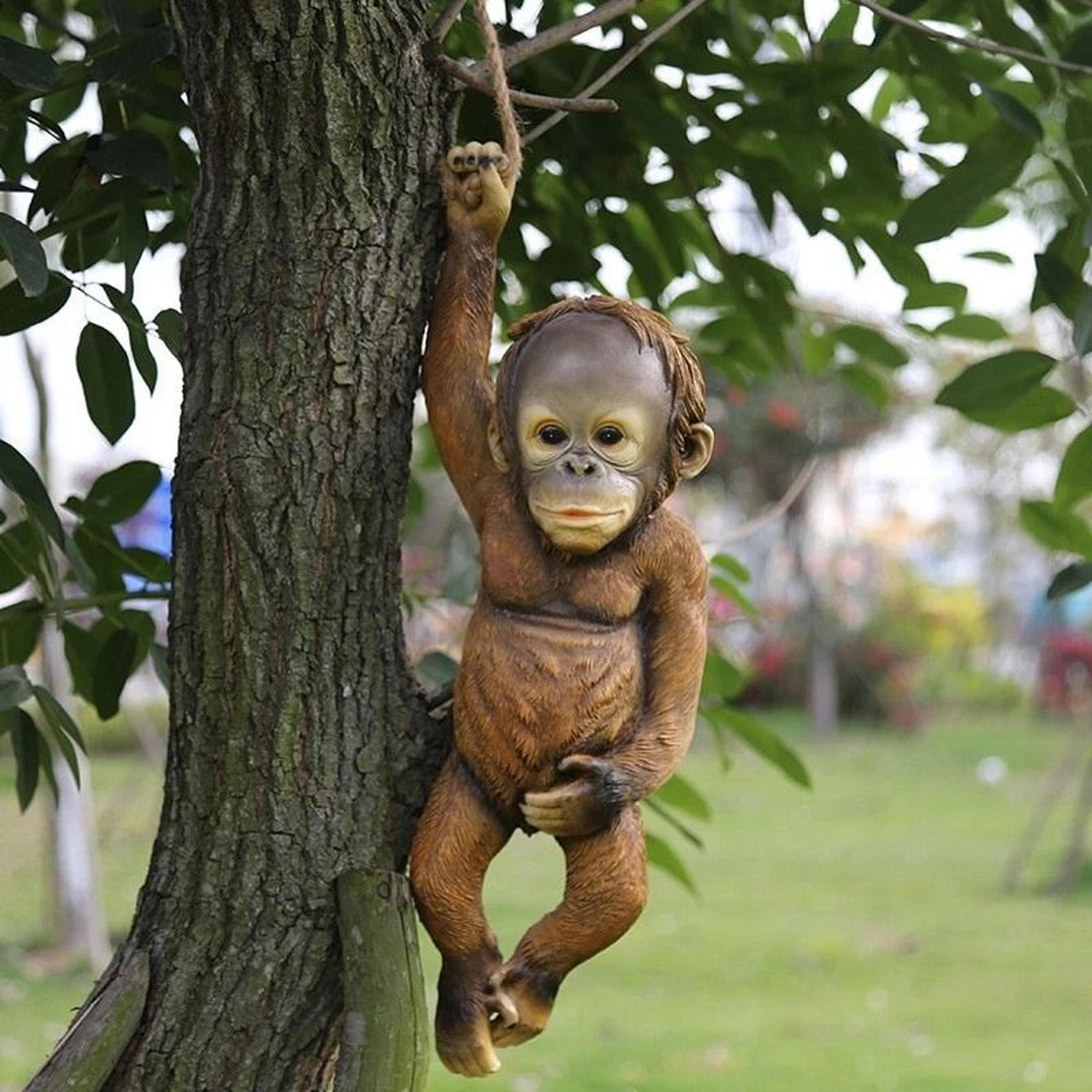 monkey chimp hanging rope garden ornament – outdoor statue sculpture for lawn & patio decor