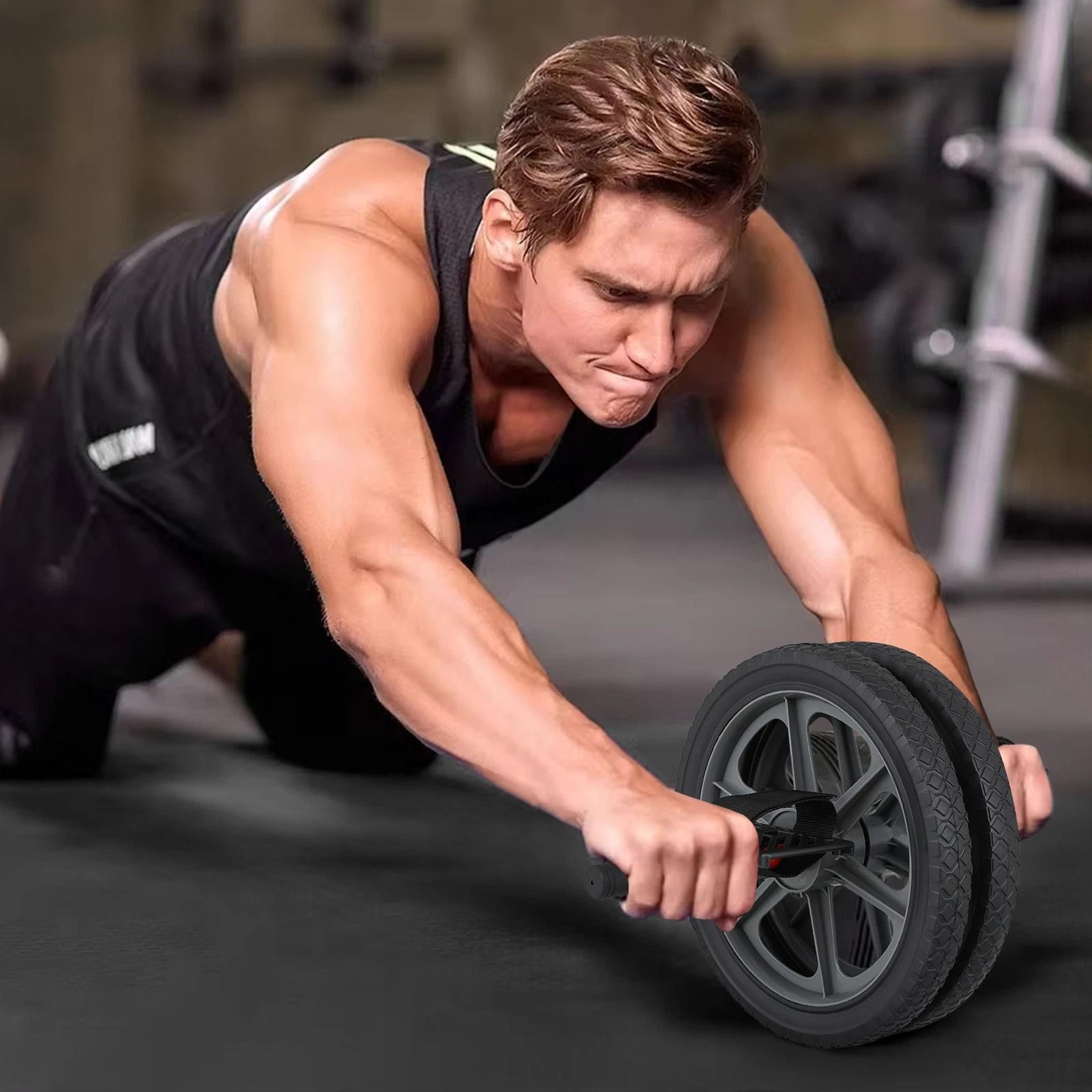 roller wheel abdominal core training with foot straps – ab wheel for total fitness