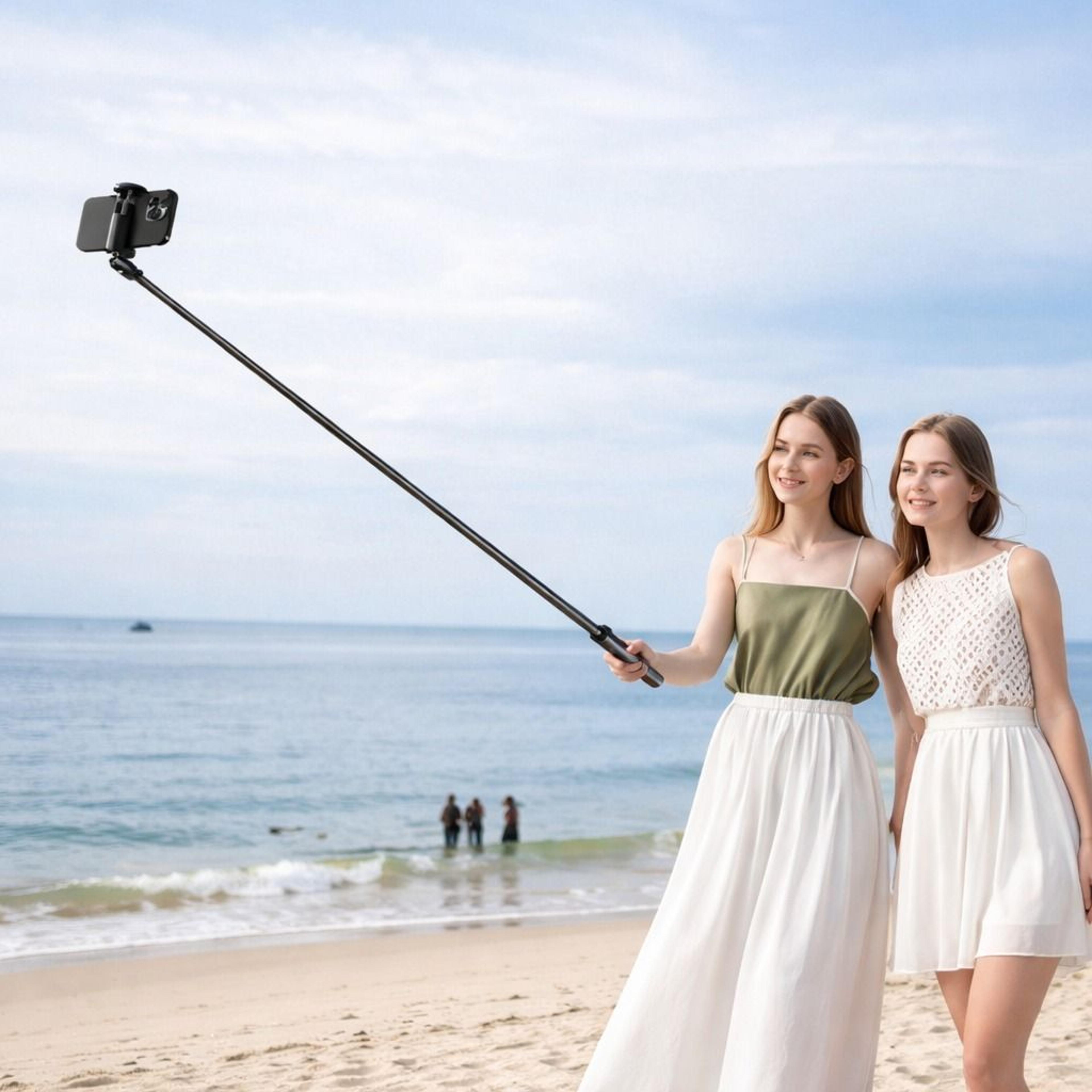 automatic pop-up phone tripod stand with remote, adjustable selfie stick
