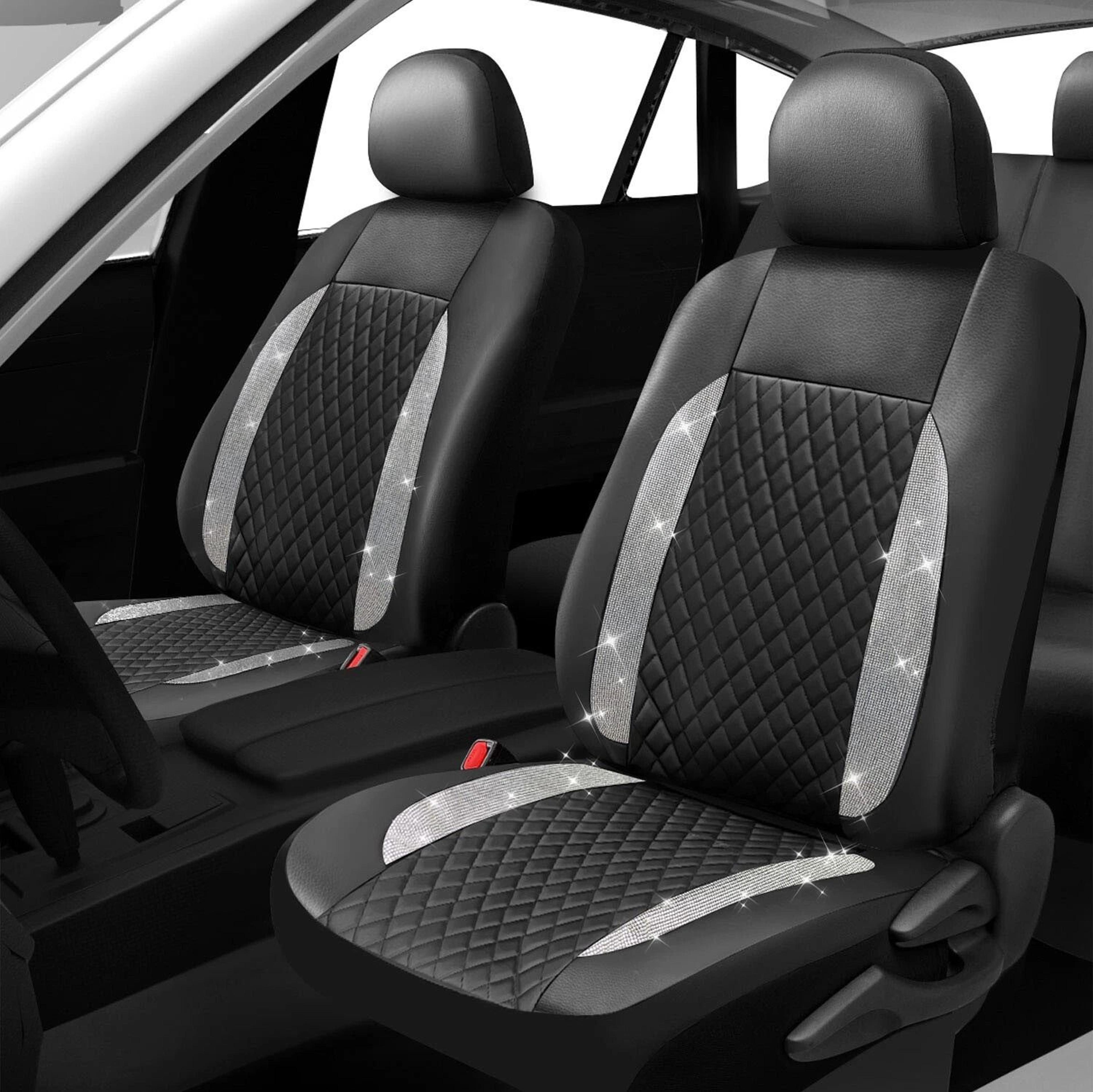 diamond leather car seat covers full set - premium bling rhinestone auto seat covers for women