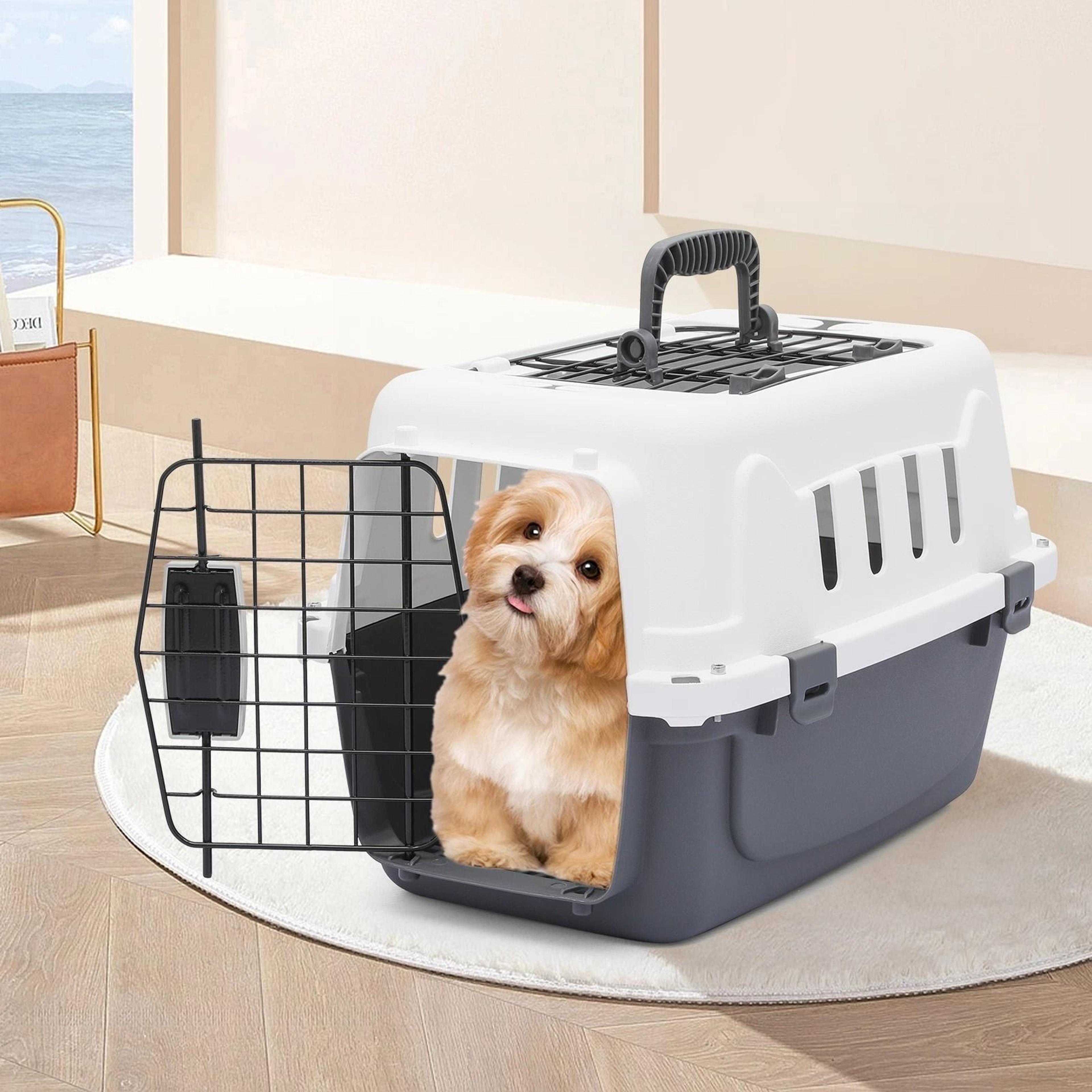 pet plastic travel carrier – durable dog & cat transporter cage for travel