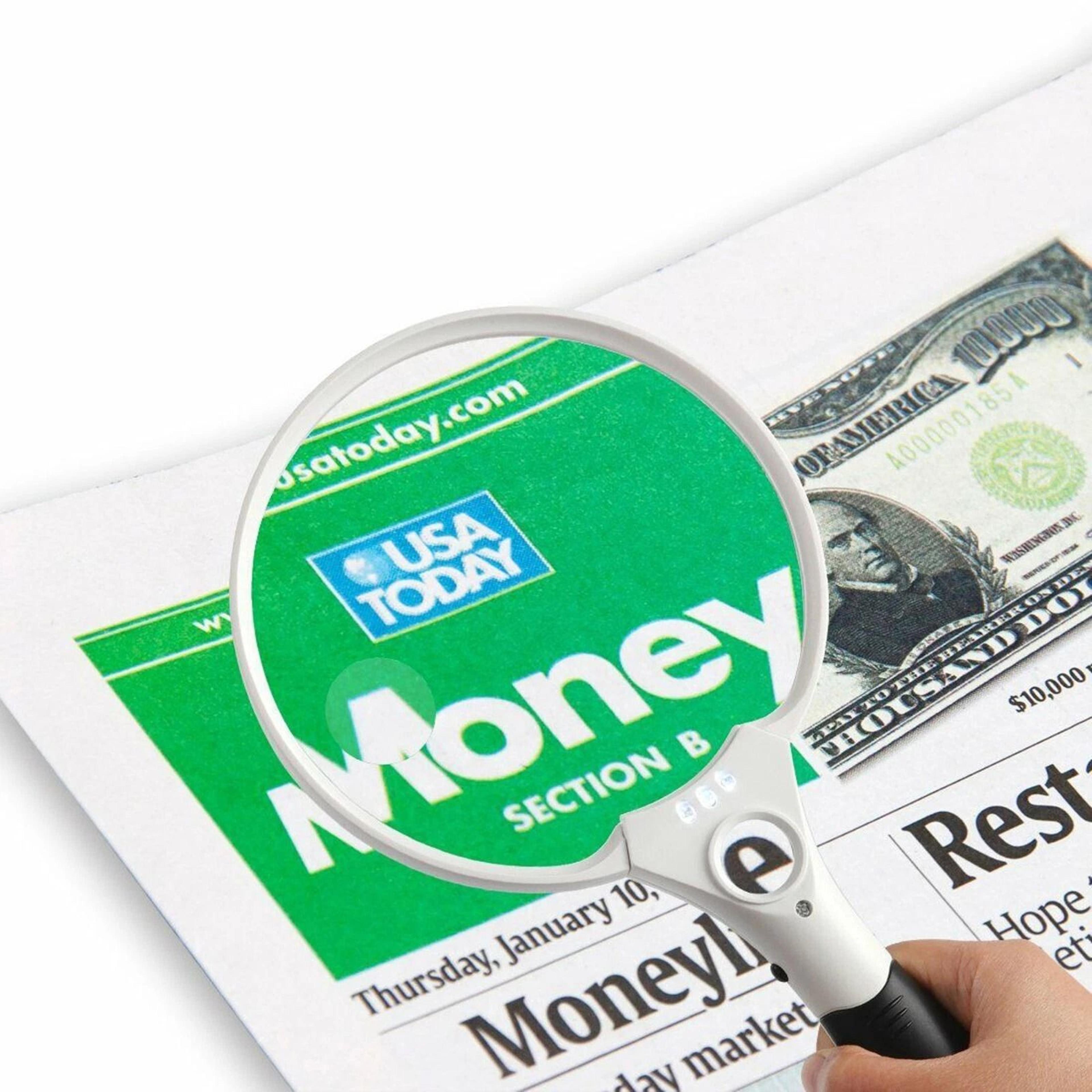 large handheld magnifier with led lights - jewelry loupe and reading magnifying glass