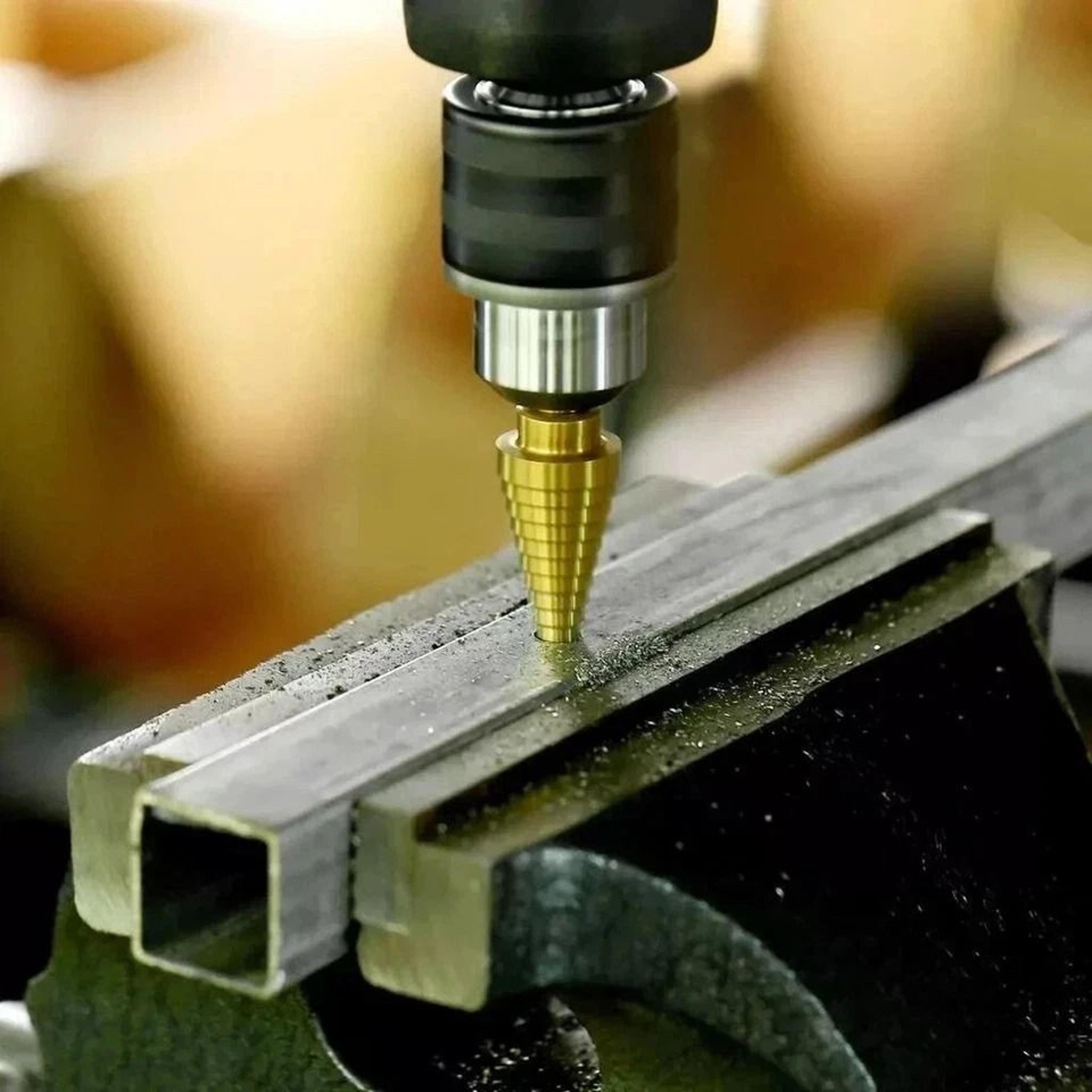 titanium coated step drill bit set, high-speed steel for metal, wood & plastic