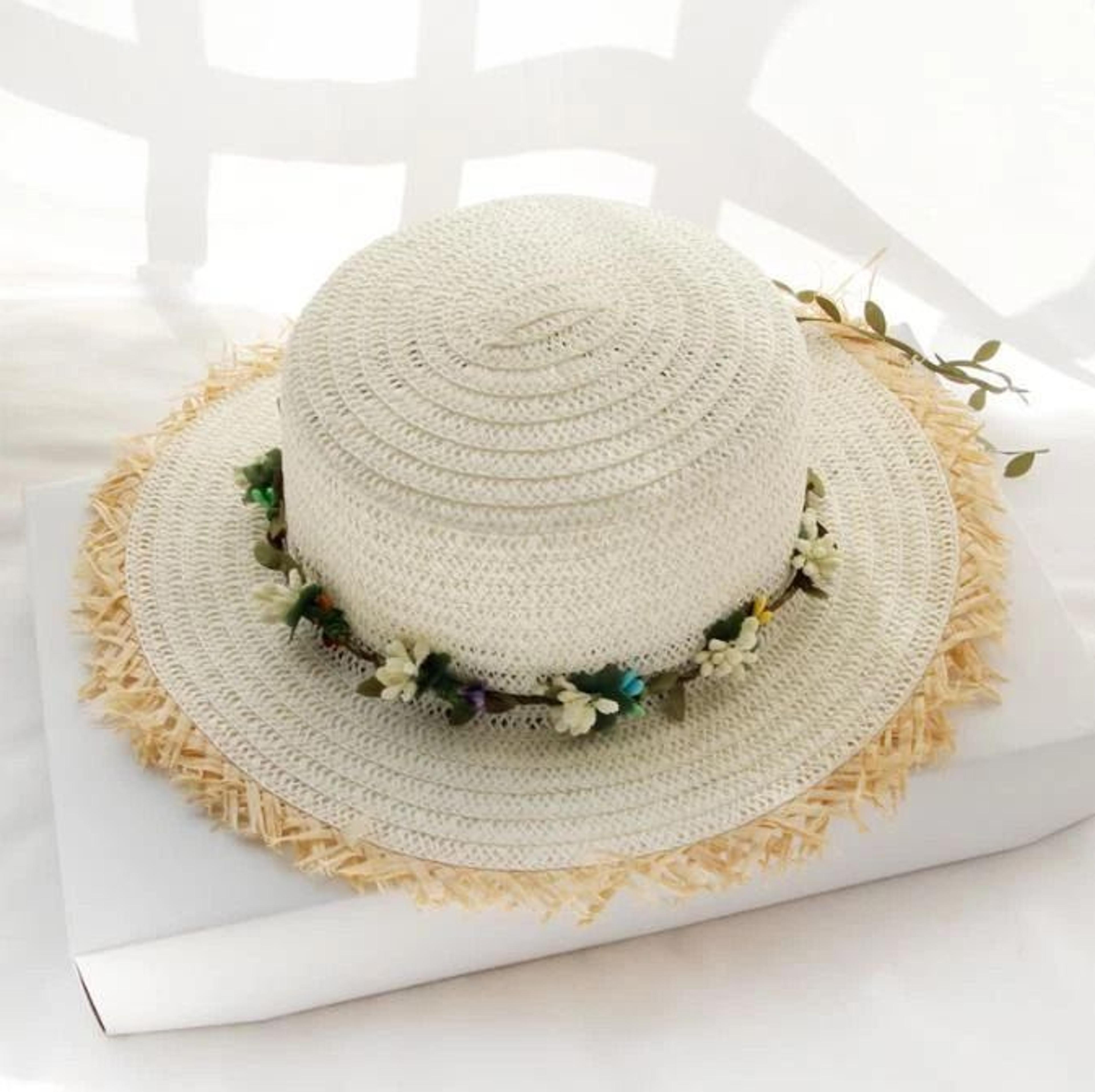 elegant straw sun hat with floral wreath fedora for summer