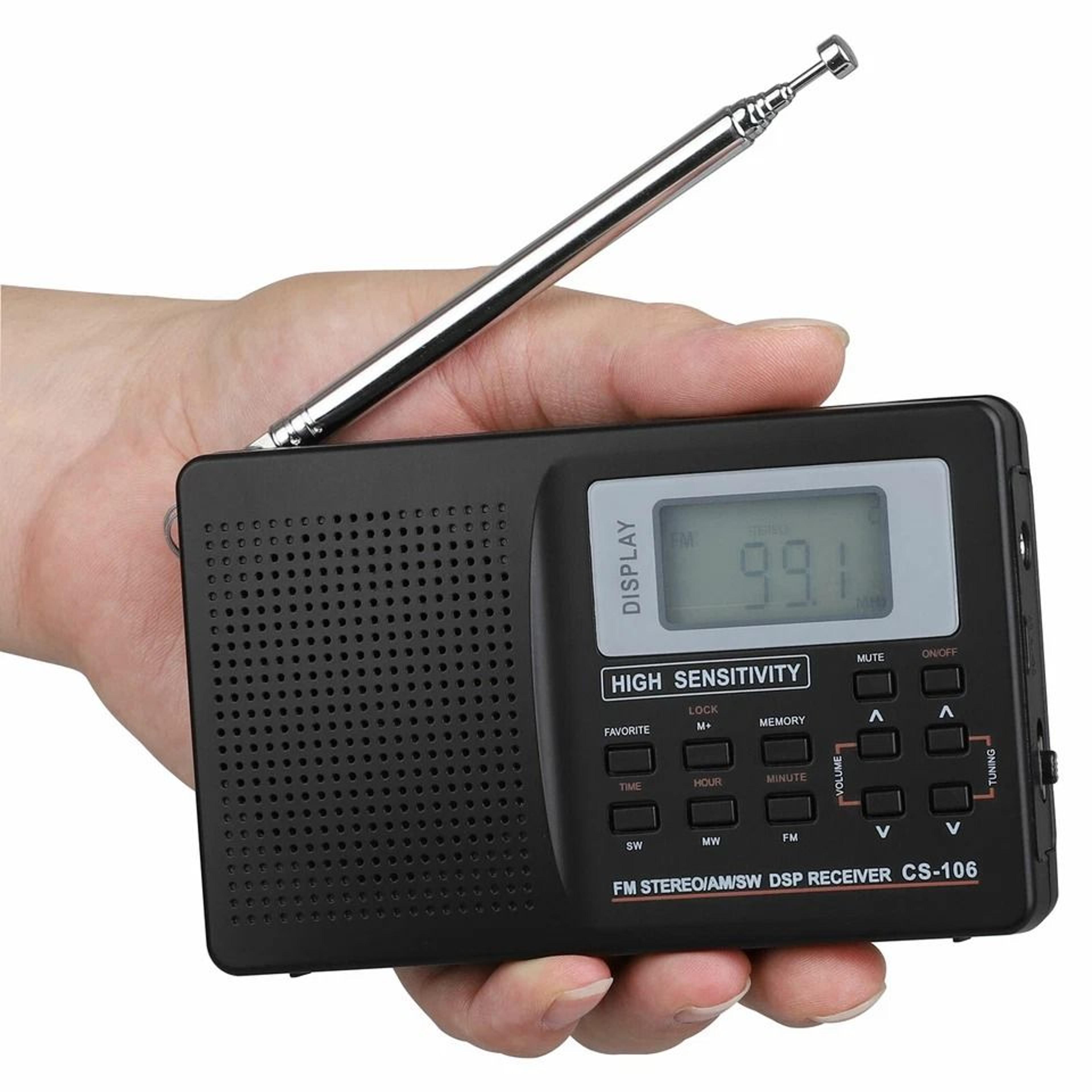 portable radio receiver with digital lcd screen and stereo speaker alarm