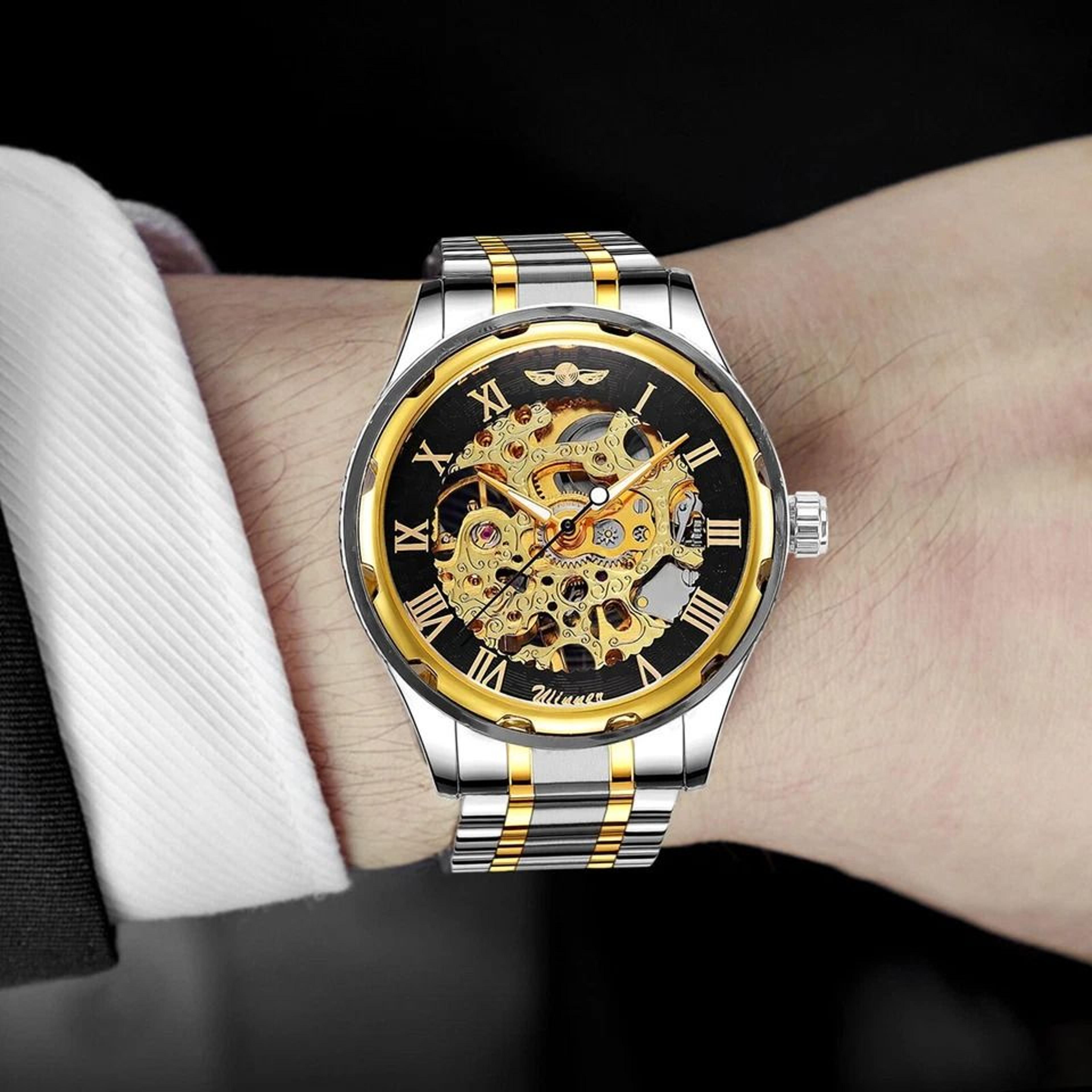 men luxury waterproof stainless steel automatic mechanical wristwatch