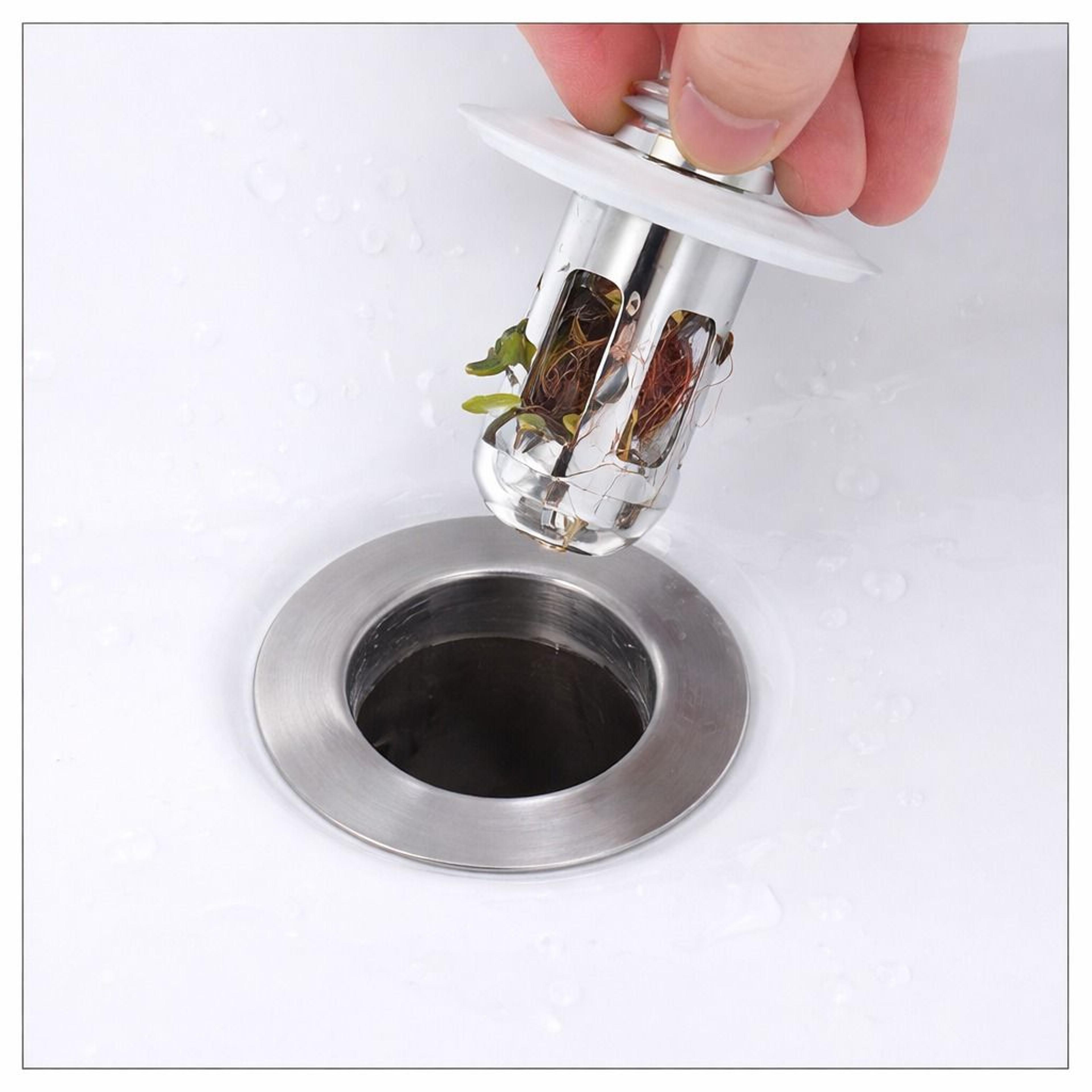 universal bathroom sink stopper & pop up drain plug easy install, anti rust drain filter