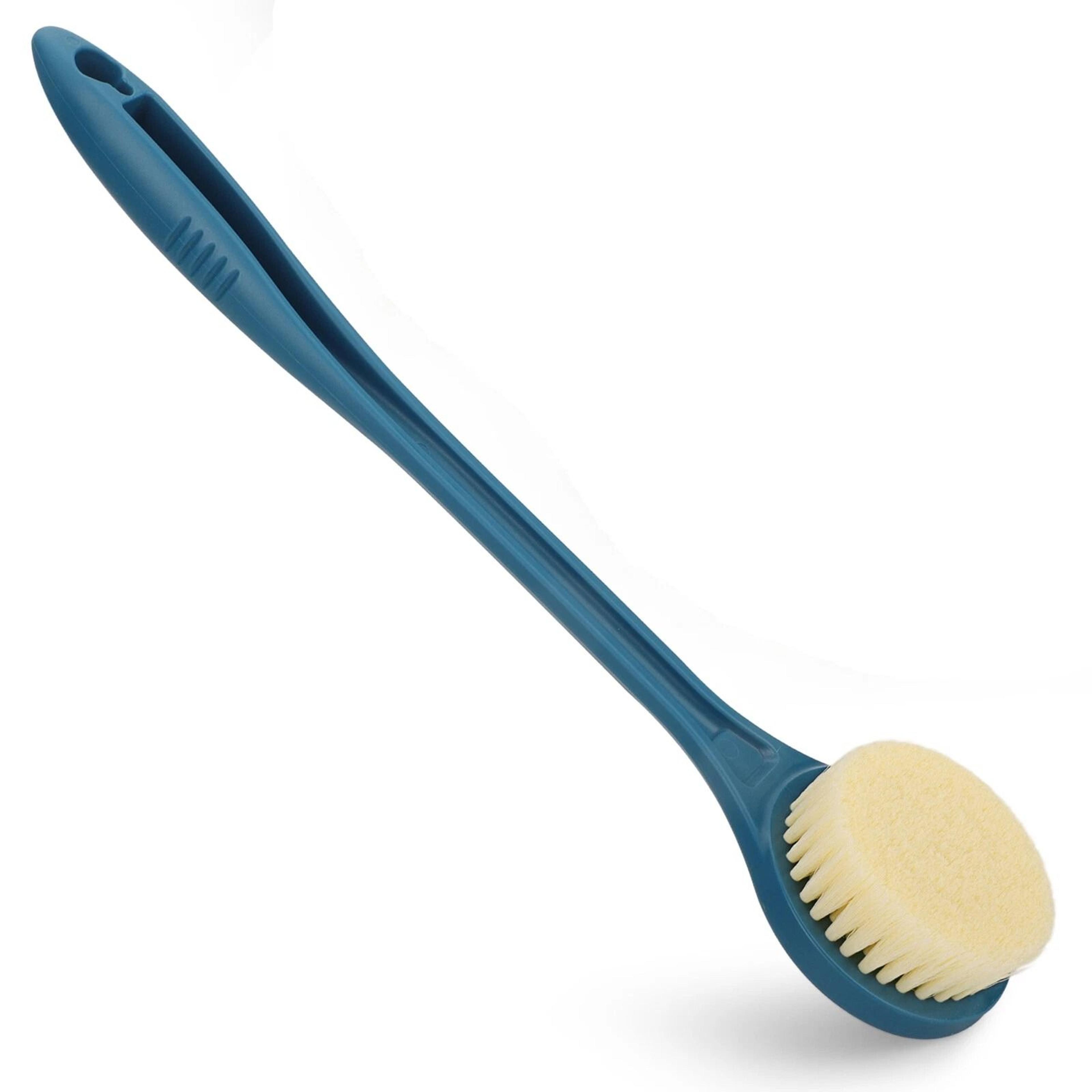 long handle bath brush for exfoliating & skin care soft nylon bristles with ergonomic grip