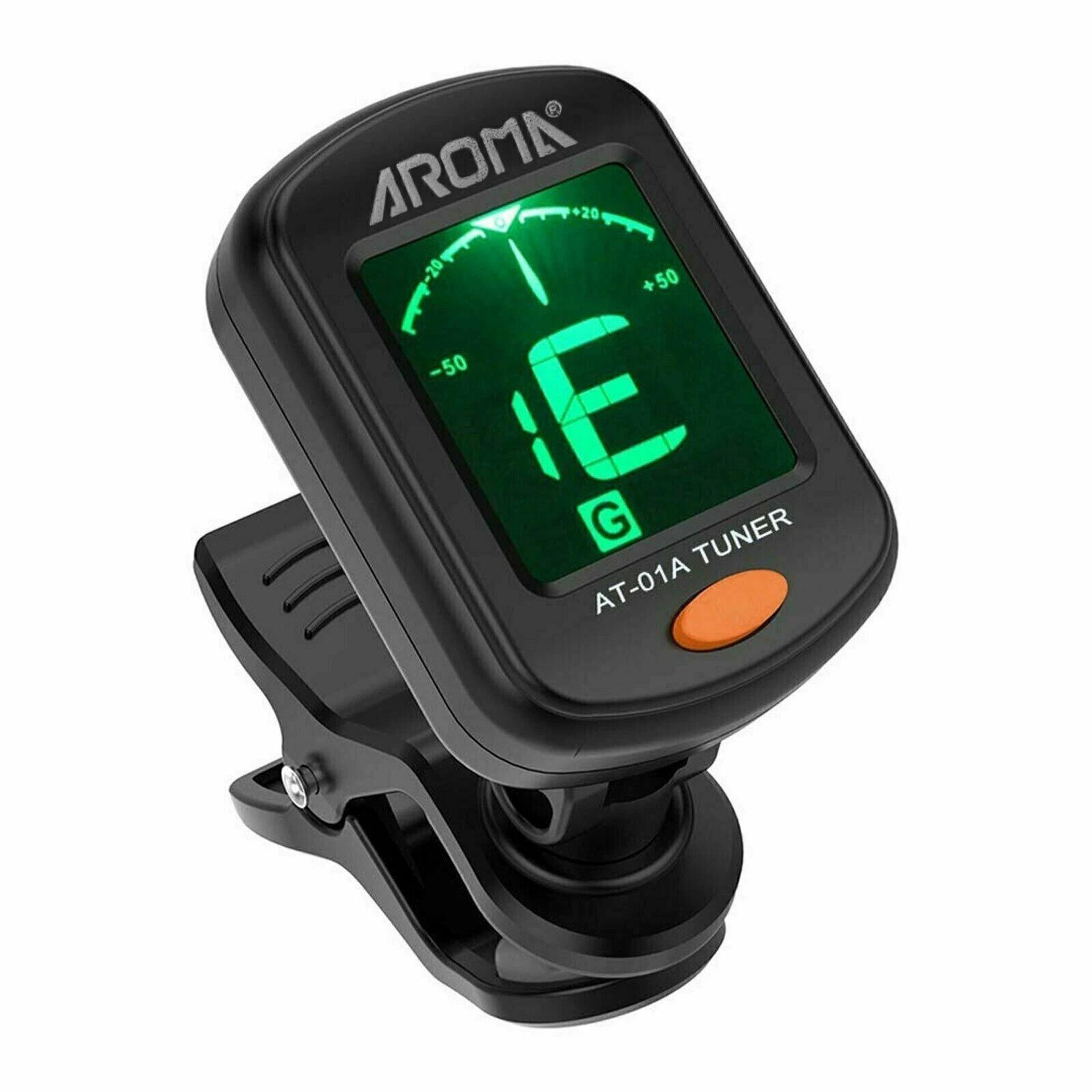 clip on tuner for guitar, bass, ukulele & violin lcd chromatic display, easy to use
