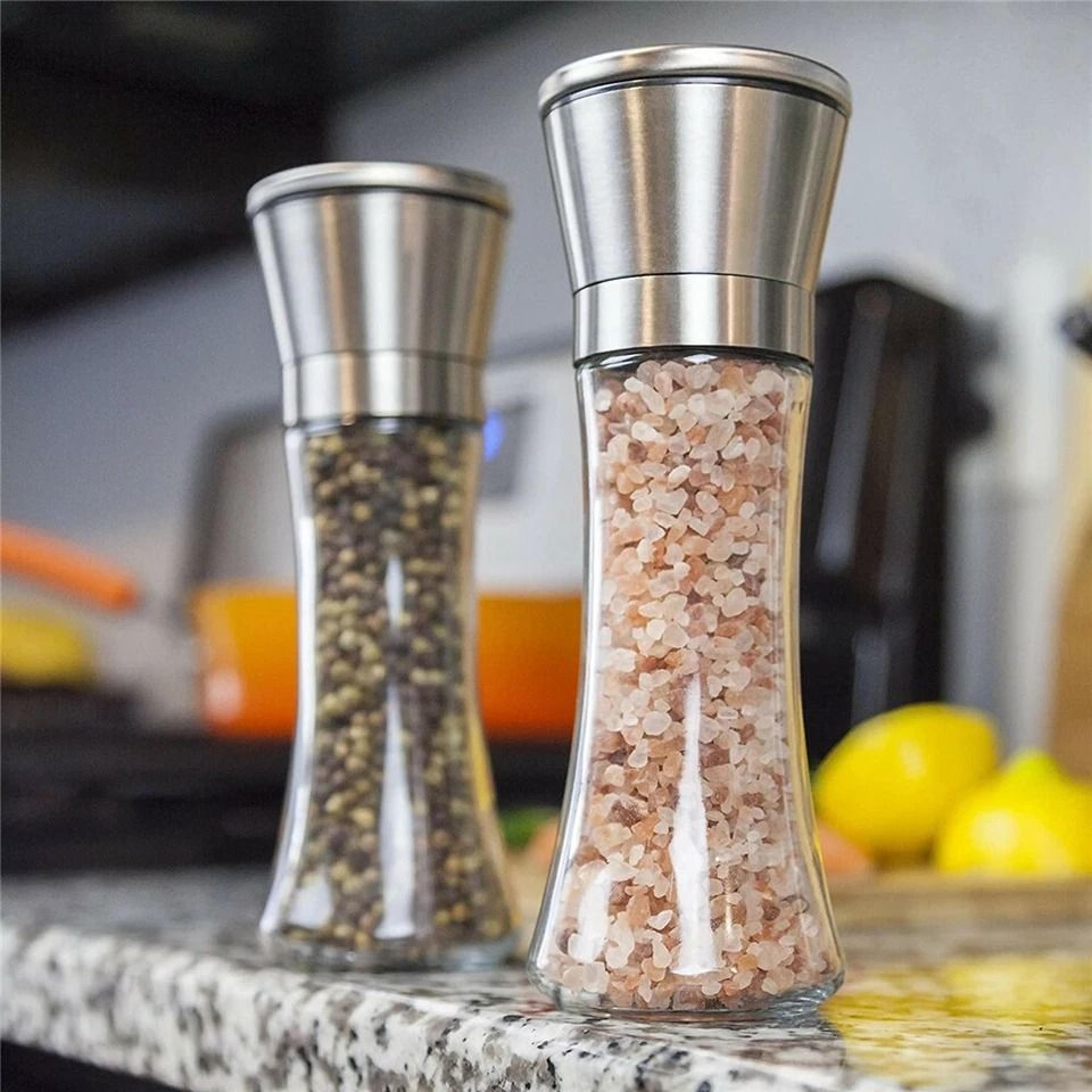premium stainless steel salt and pepper grinder set adjustable ceramic mill with glass body