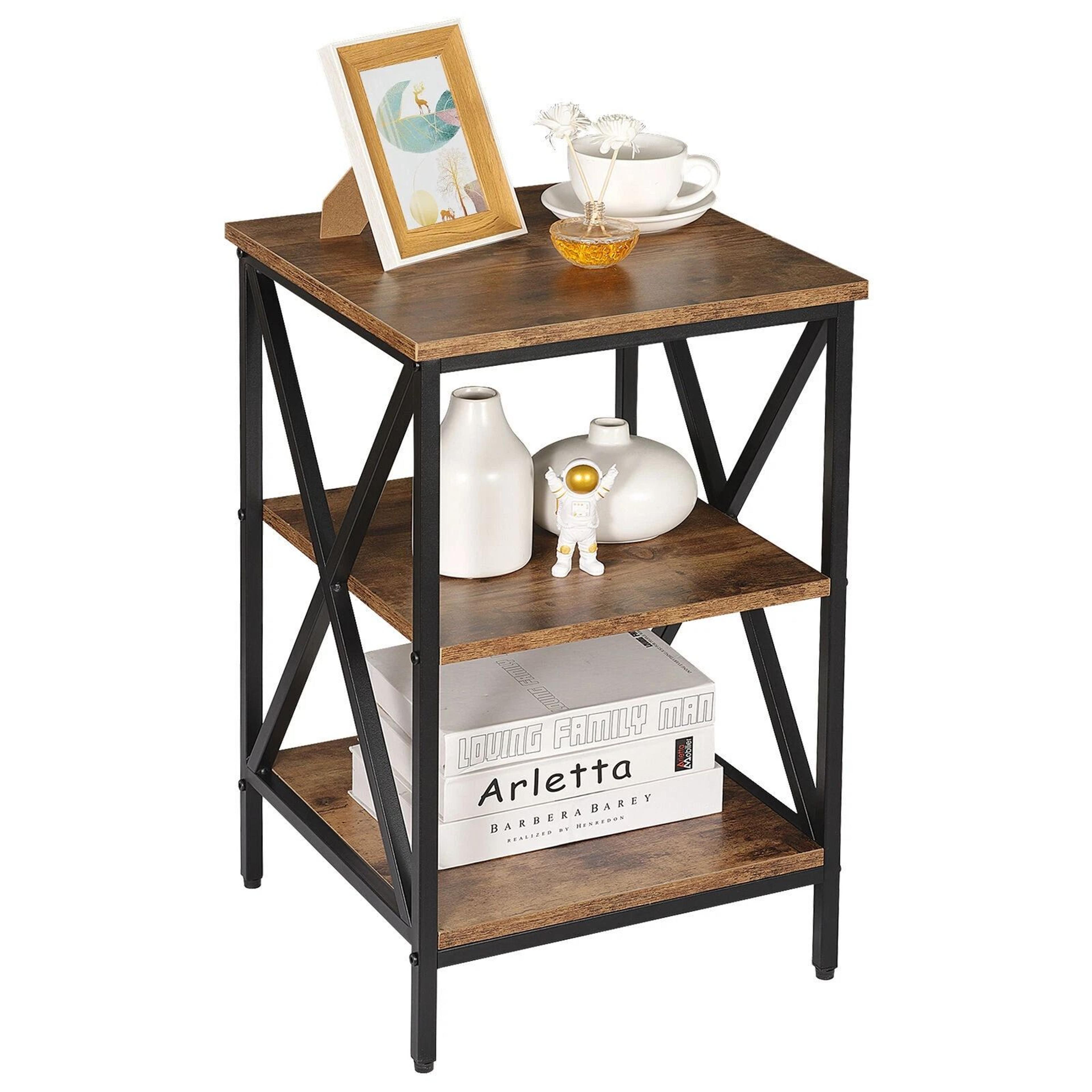 industrial side table with storage shelves rustic end table for living room bedroom