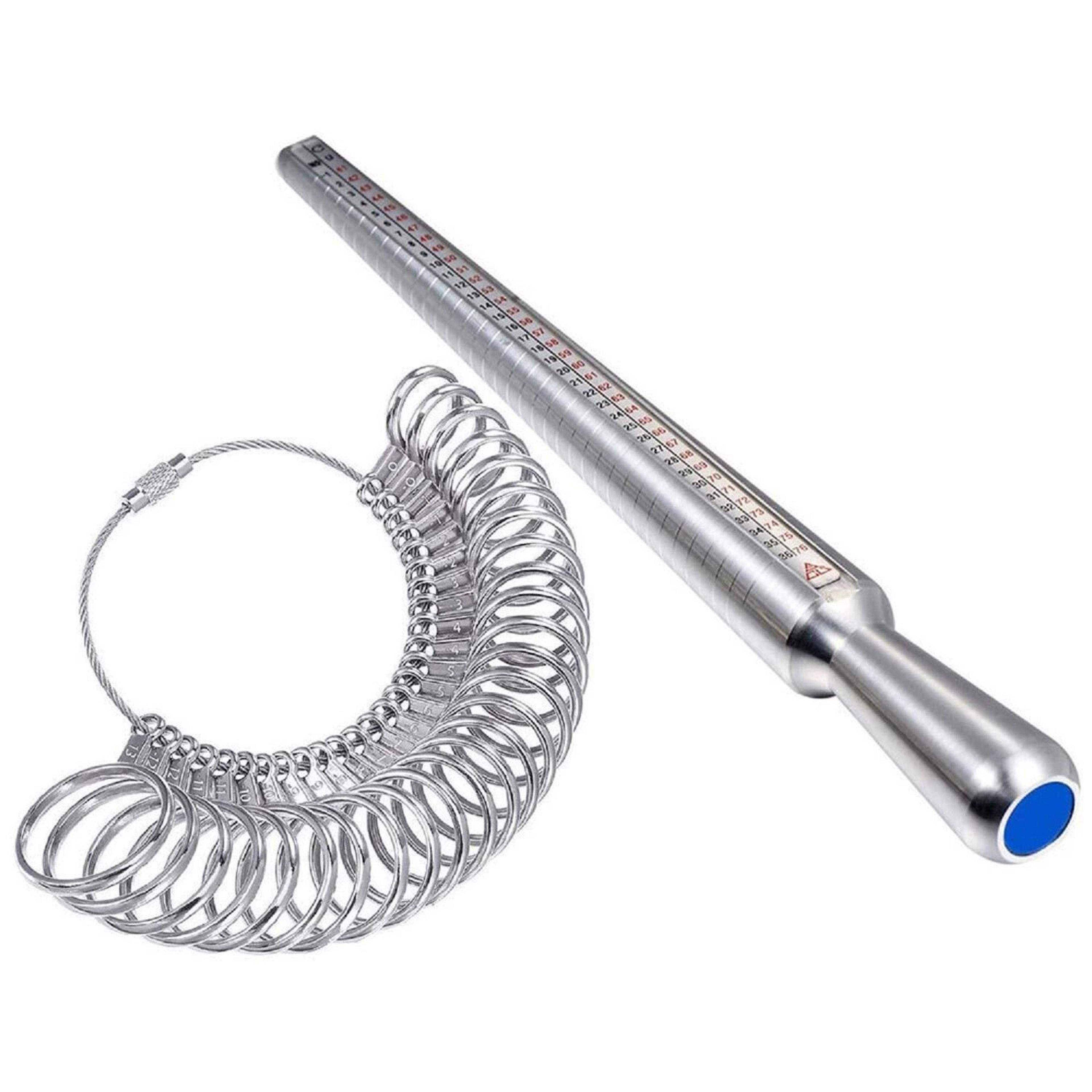 aluminum ring sizer tool set with ring mandrel and finger gauge for accurate jewelry sizing