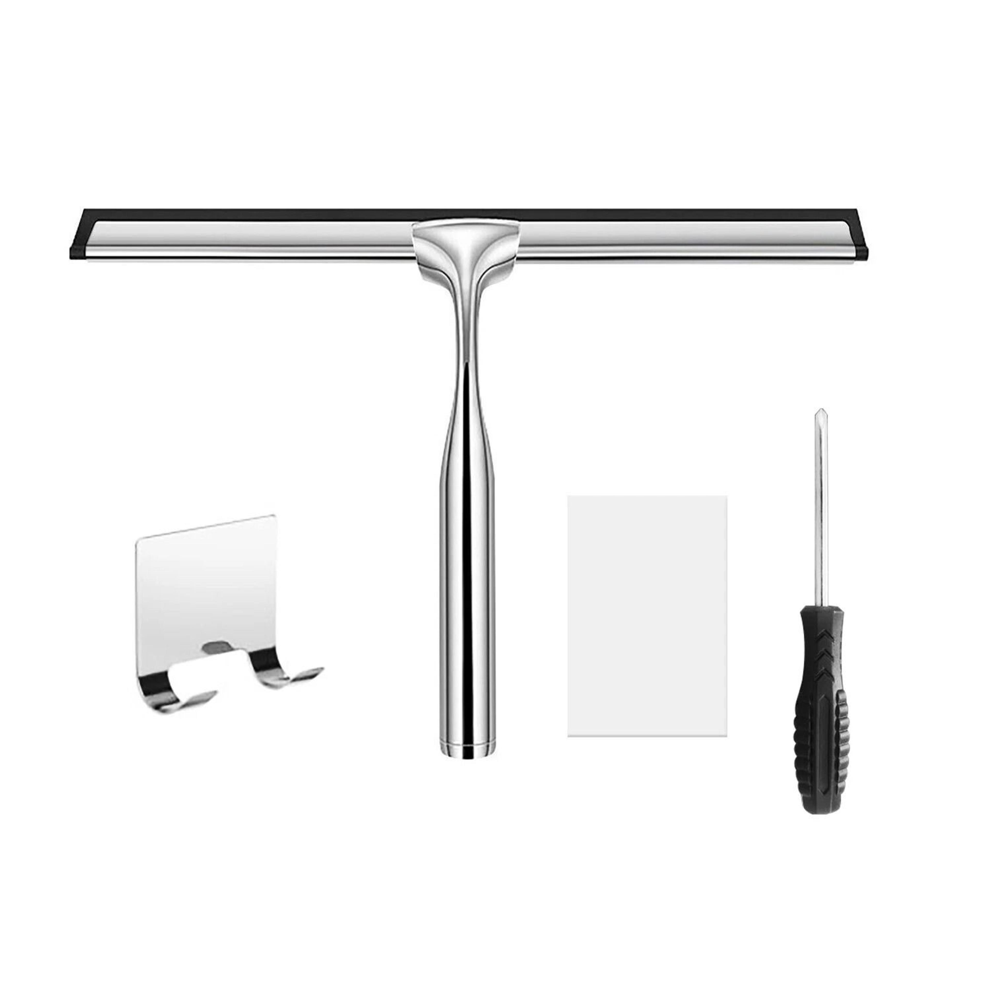 stainless steel shower squeegee with hooks for glass doors windows and bathroom cleaning