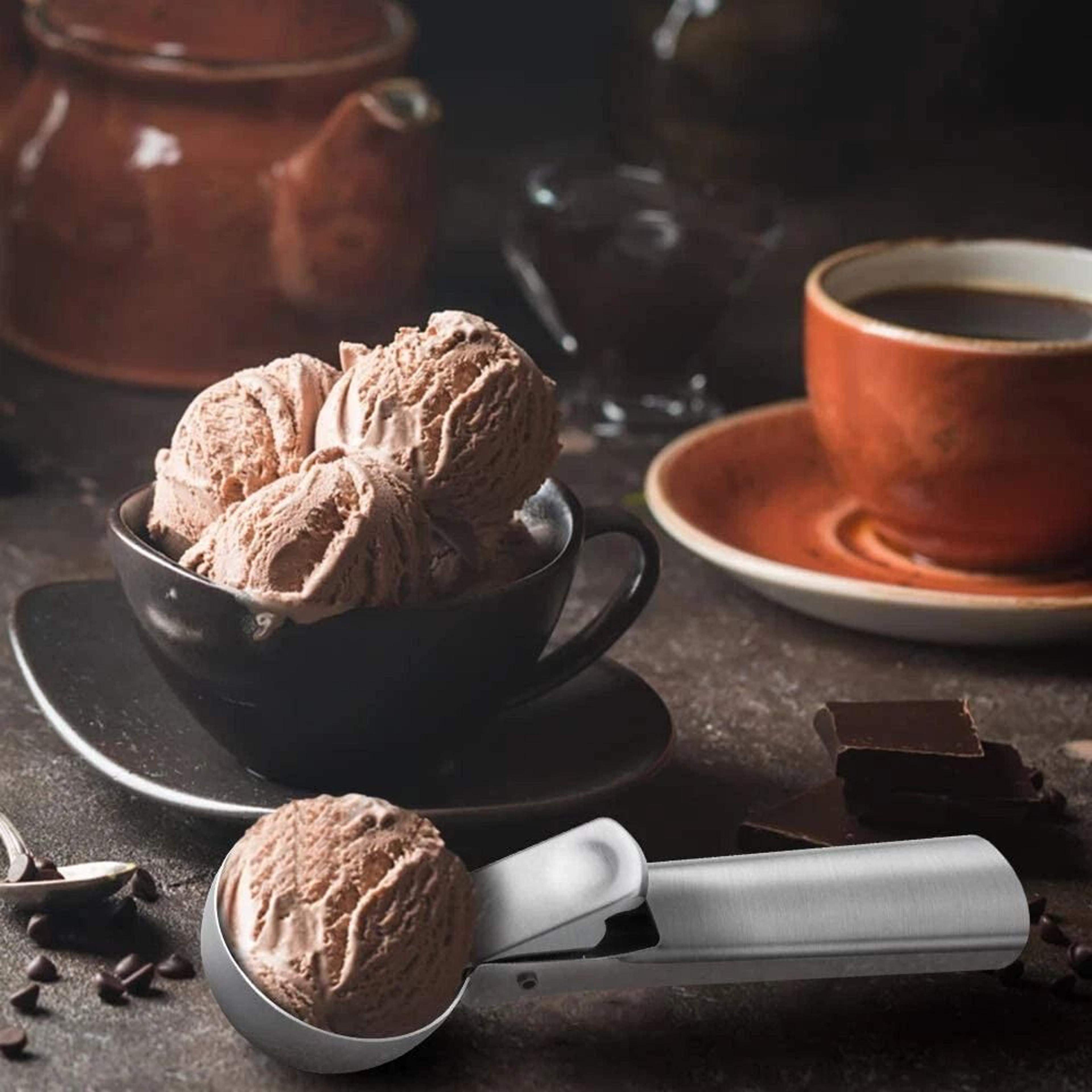 stainless steel ice cream scoop with trigger easy release cookie dough and melon scoop
