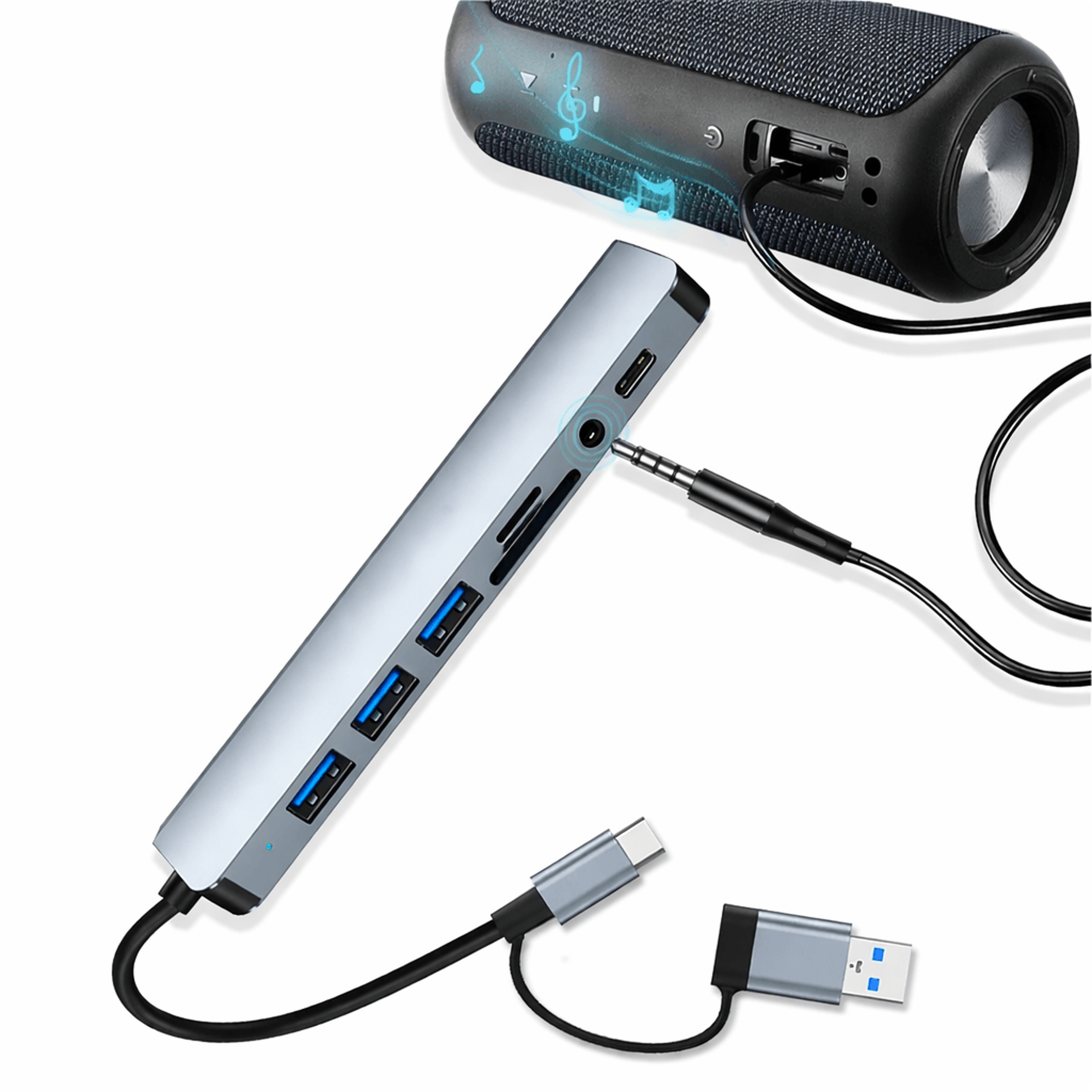 port usb hub with sd tf card reader powered splitter for laptop pc ipad
