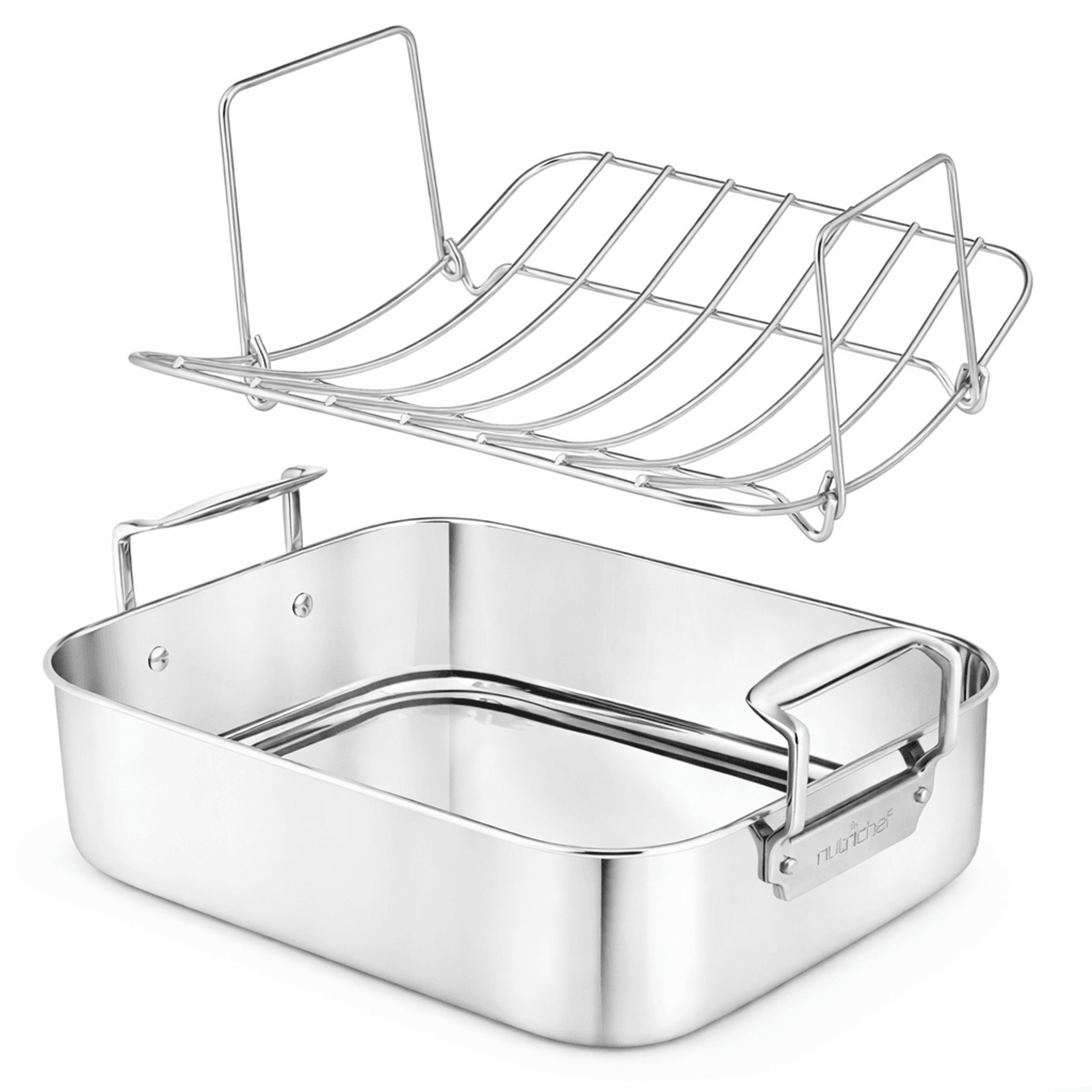 roasting pan with polished rack and cast handle,lbs capacitys