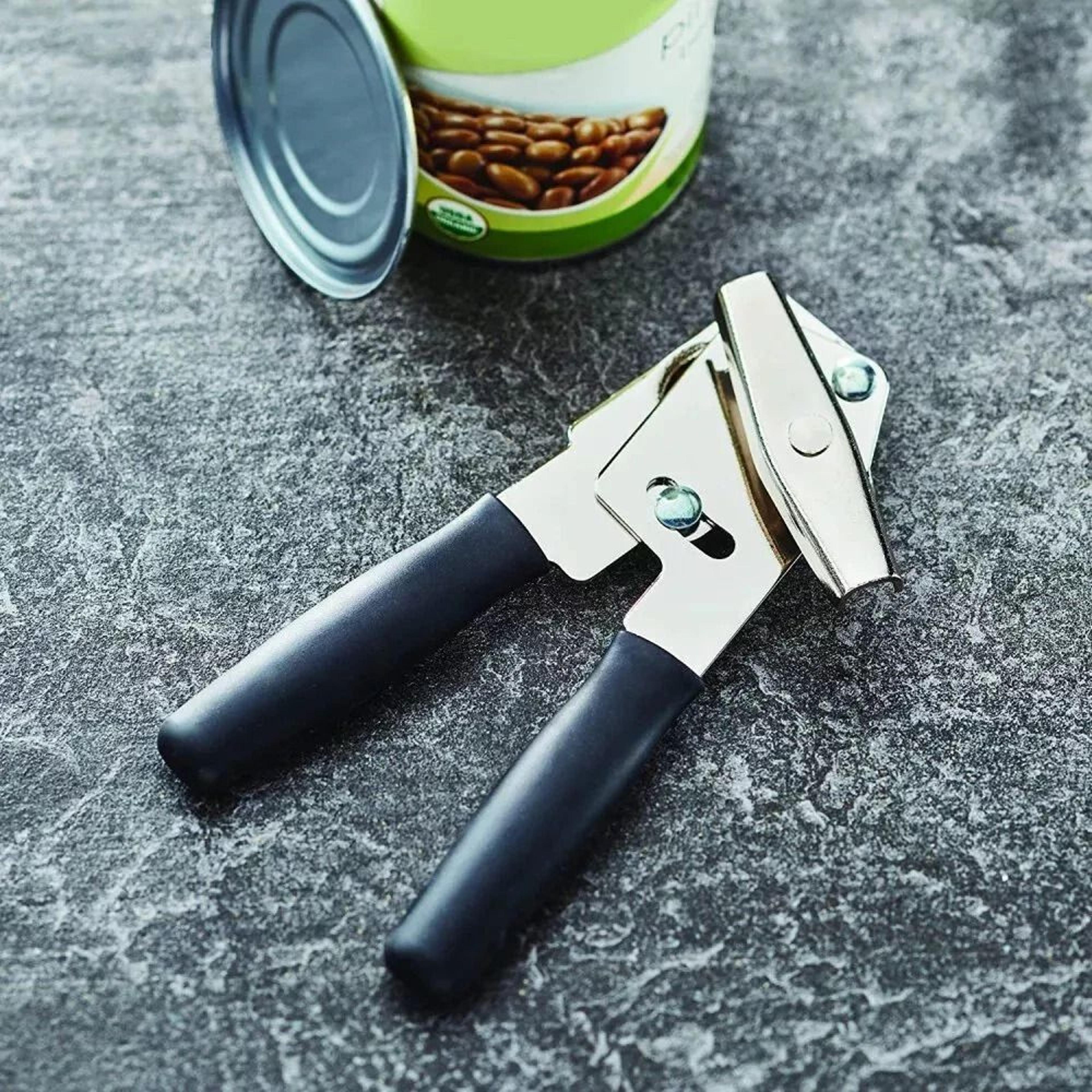 manual can opener with sharp blade soft grip compact handheld can opener