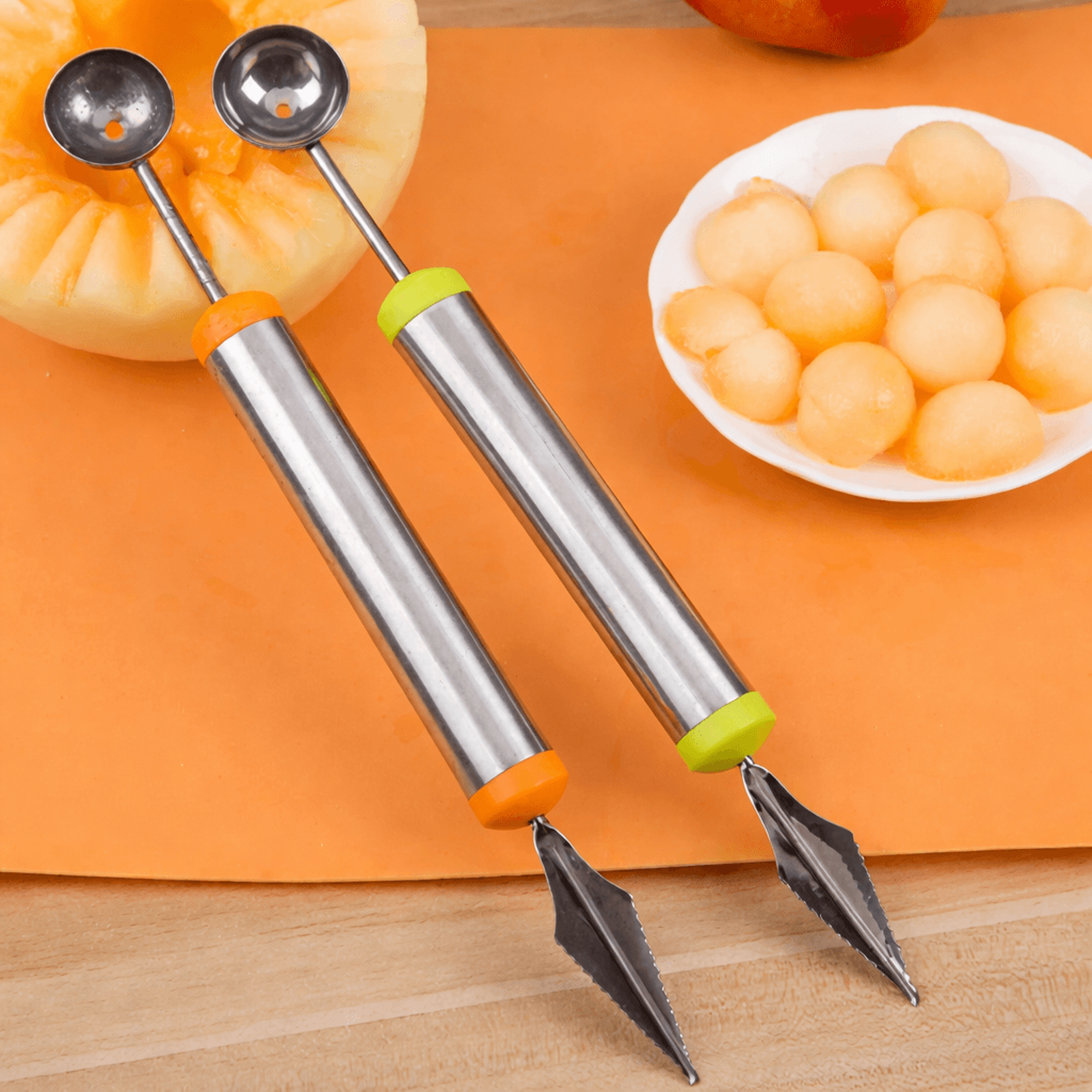 dual function stainless steel melon baller & fruit carving tool for effortless scoopings