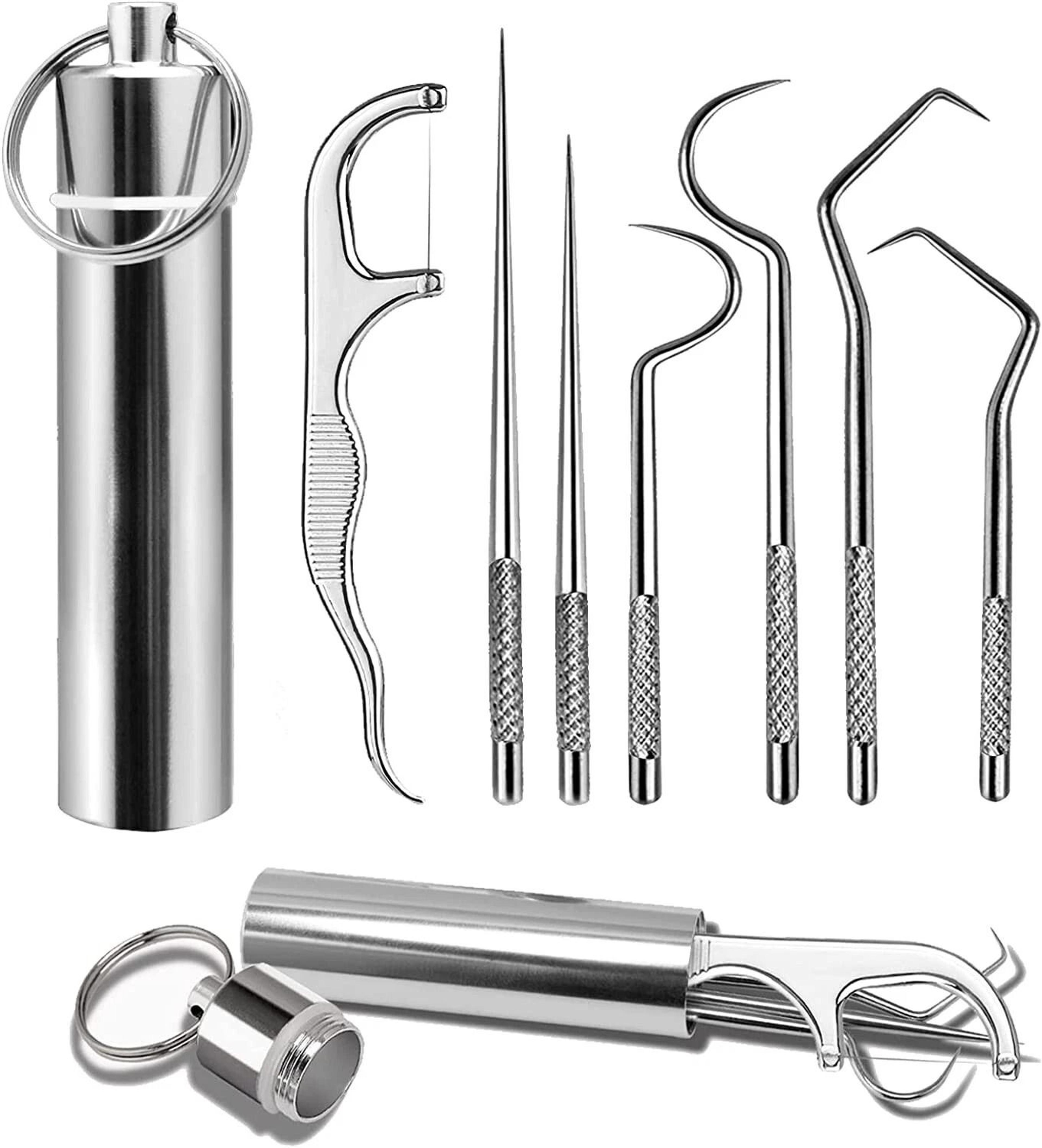 portable toothpick set stainless steel reusable dental pick kit with travel case