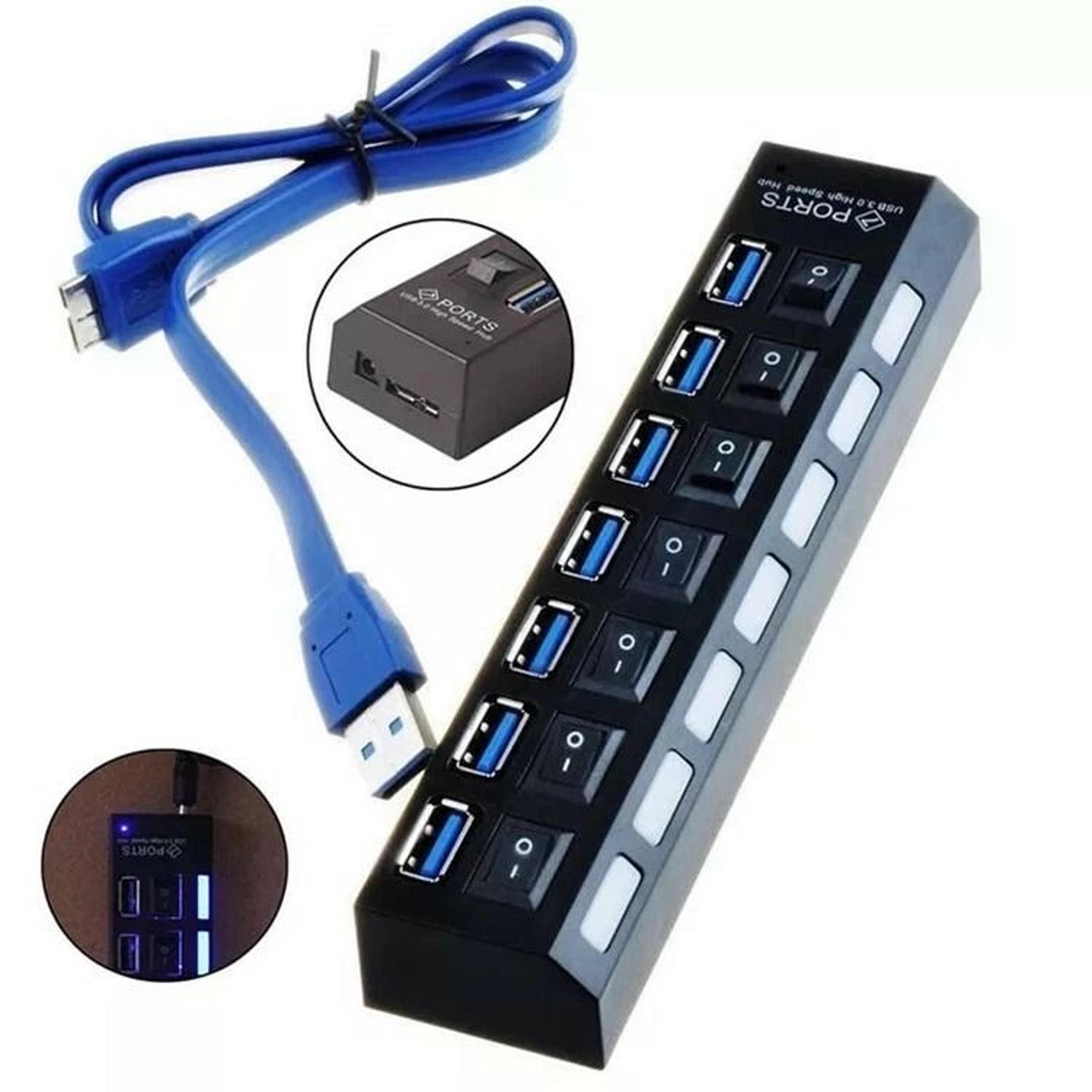port usb hub with individual switches and ac adapter