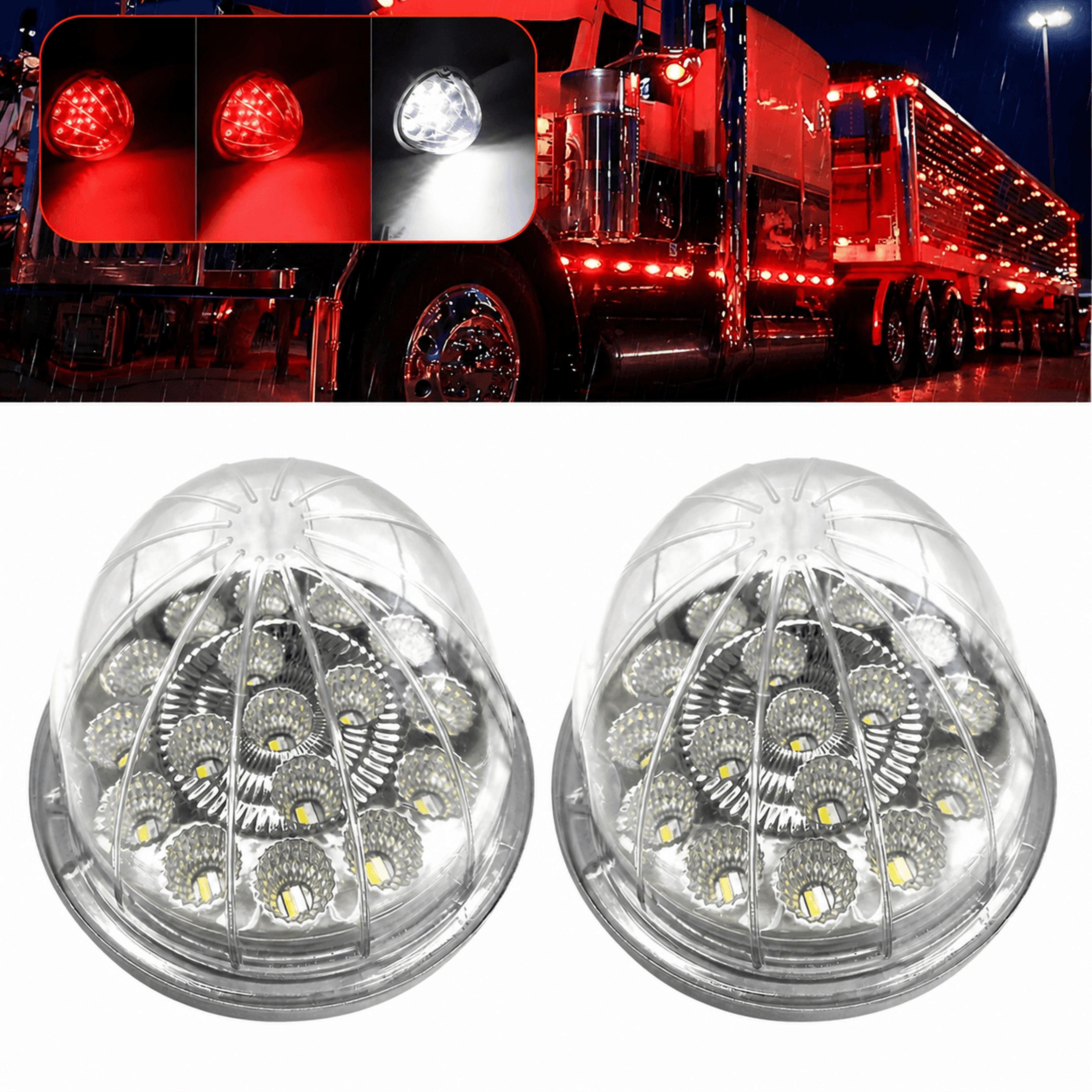 universal red and white led chassis lights watermelon effect for caravans